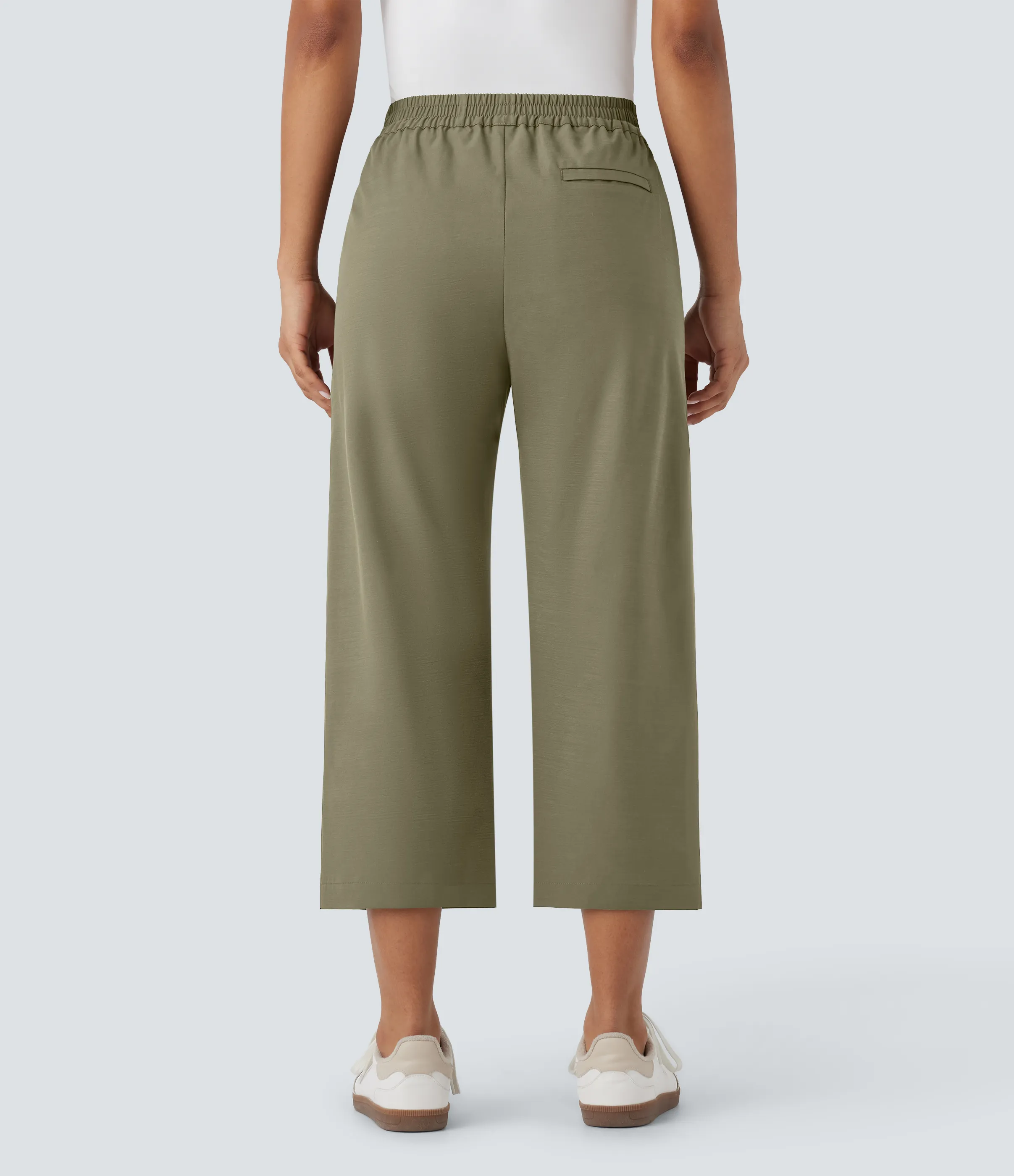 Halara Pantalones capri rectos casuales de tiro alto alto con bolsillos laterales - Withered Green - S(regular) sold by Halara product image thumbnail 3