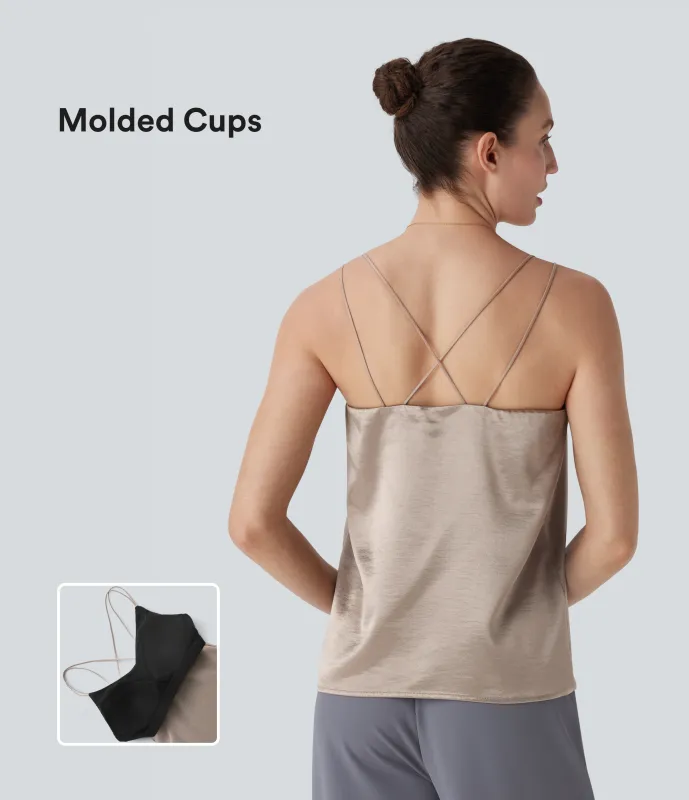 Halara Top de oficina de satén con espalda cruzada - White Pewter - XL sold by Halara