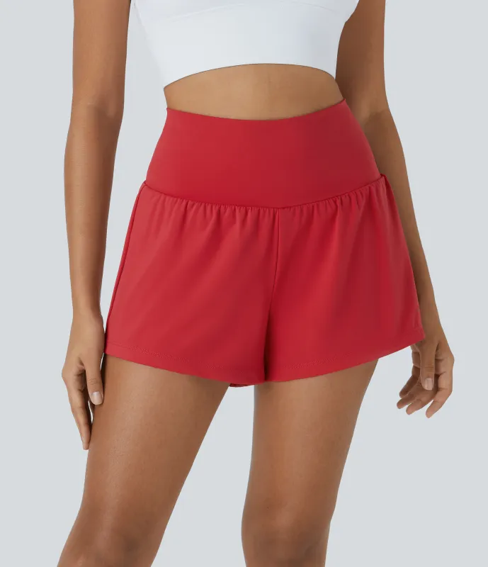 Halara Pantalón corto yoga 2 en 1 tiro alto bolsillo trasero lateral oculto 7.5cm - Salsa - XL sold by Halara