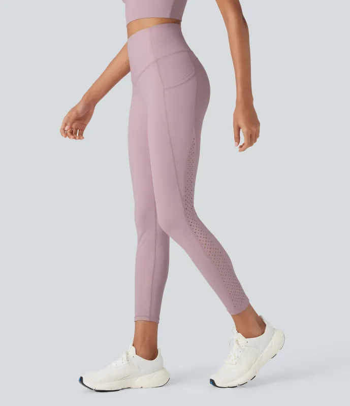 Halara Leggings de yoga Halara UltraSculpt™ refrescante de secado rápido con tiro alto, transpirable con efecto moldeador abdominal y perforaciones con bolsillos y UPF 50+ - Dawn Pink - XS(7/8) sold by Halara
