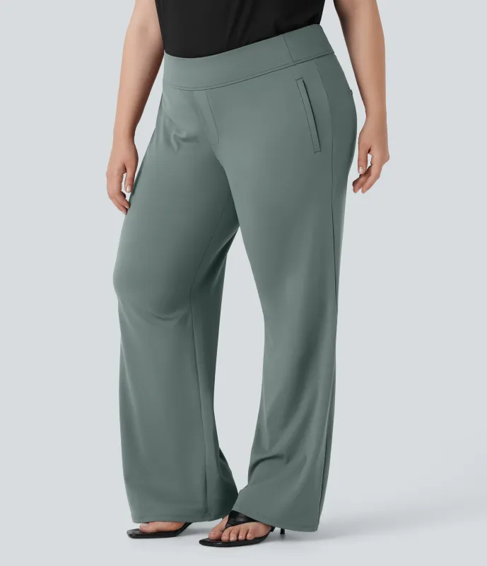 Halara Pantalón Halara Flex™ oficina acampanado tiro alto talla grande bolsillo lateral cremallera - Deep Aquamarine - 2X(regular) made by Halara