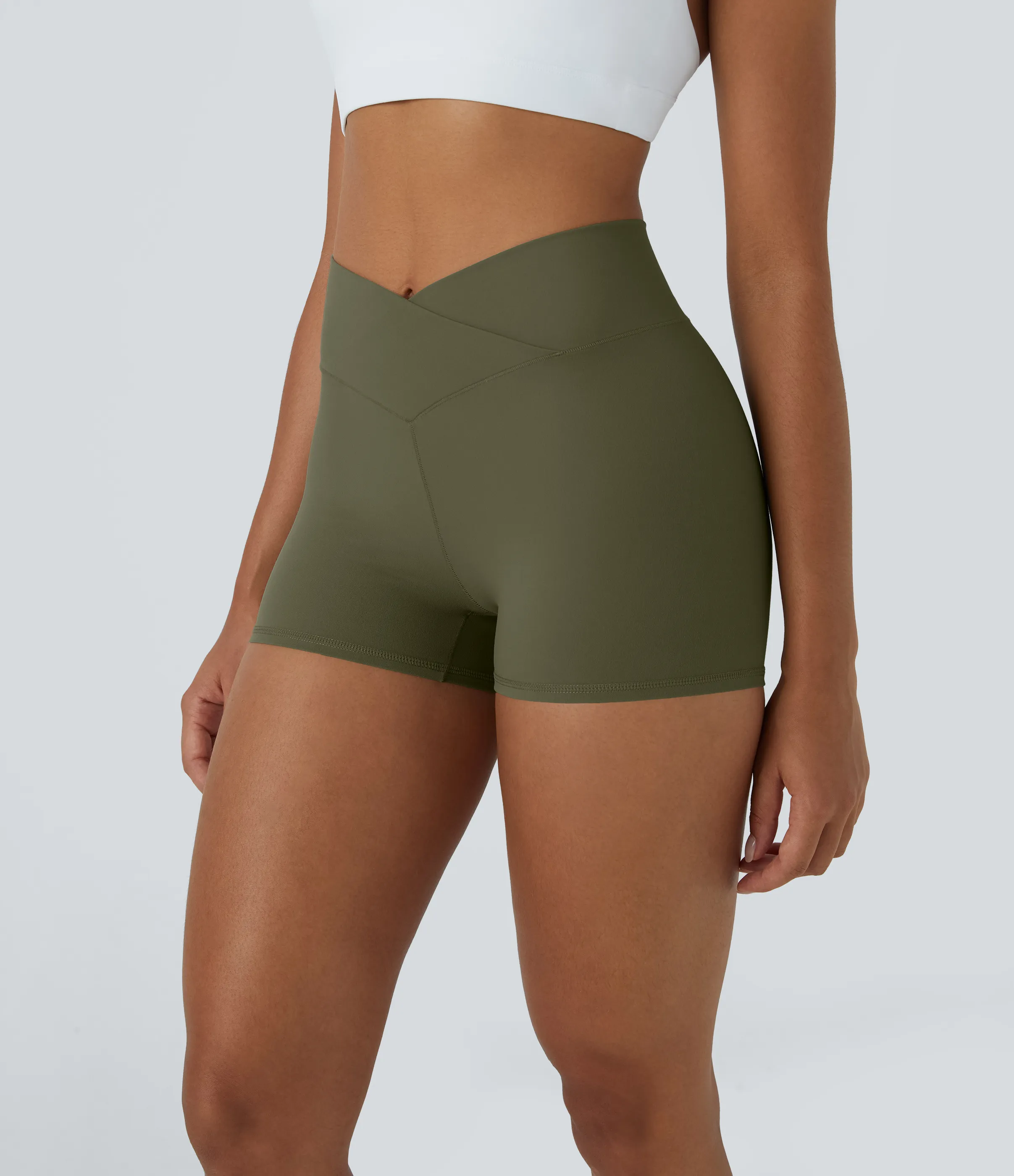 Halara Pantalón corto Softlyzero™ ciclistas yoga liso cruzado tiro alto 7.5cm - Grass Grey Green - L sold by Halara product image thumbnail 4