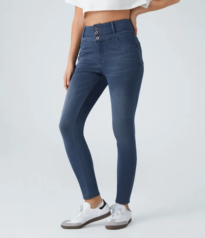 Halara Jeans Halara Flex™ Denim ajustado elástico múltiple bolsillo cremallera botones tiro alto - Mayan Blue Denim - S(regular) sold by Halara