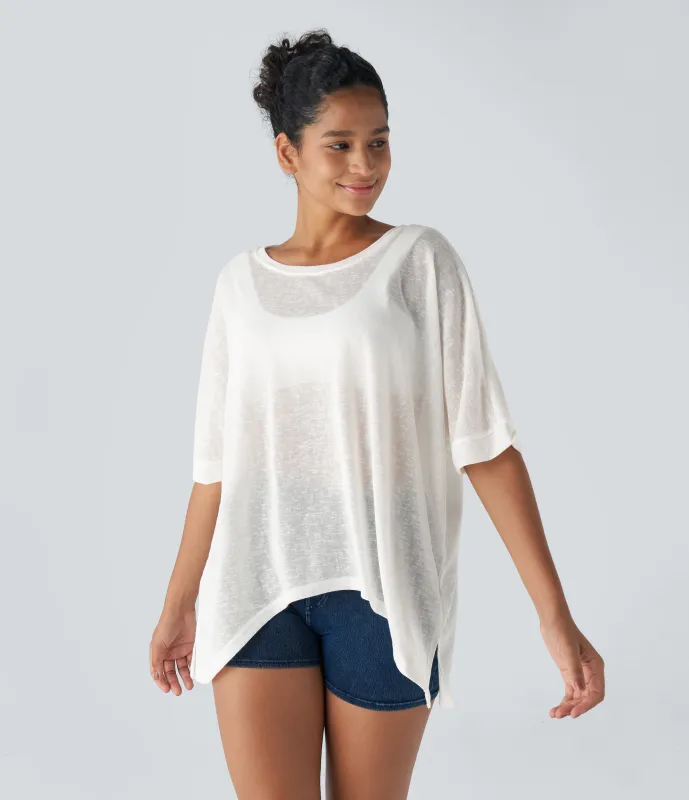 Halara Top extragrande transparente dobladillo dividido asimétrico - White - XL sold by Halara