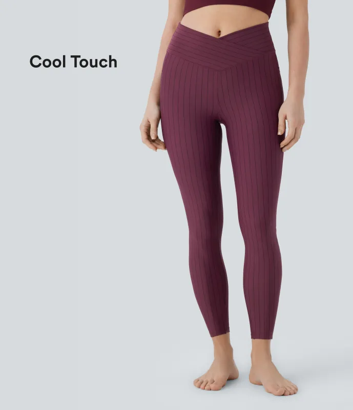 Halara Leggings yoga tacto fresco tiro alto bolsillo lateral raya 7/8 - Wine Red and Black Stripe - L(7/8) sold by Halara