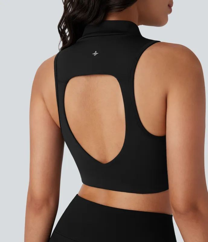 Halara Camiseta Softlyzero™ QuickDry sin mangas tenis ajustada cuello alto sin espalda corte secado rápido - Black - XL made by Halara