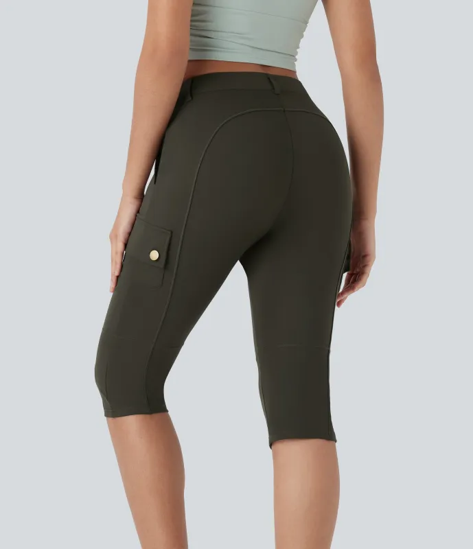 Halara Pantalón cargo ajustado tiro alto cremallera botón múltiple bolsillo bolsillo lateral - Forest Night - S sold by Halara