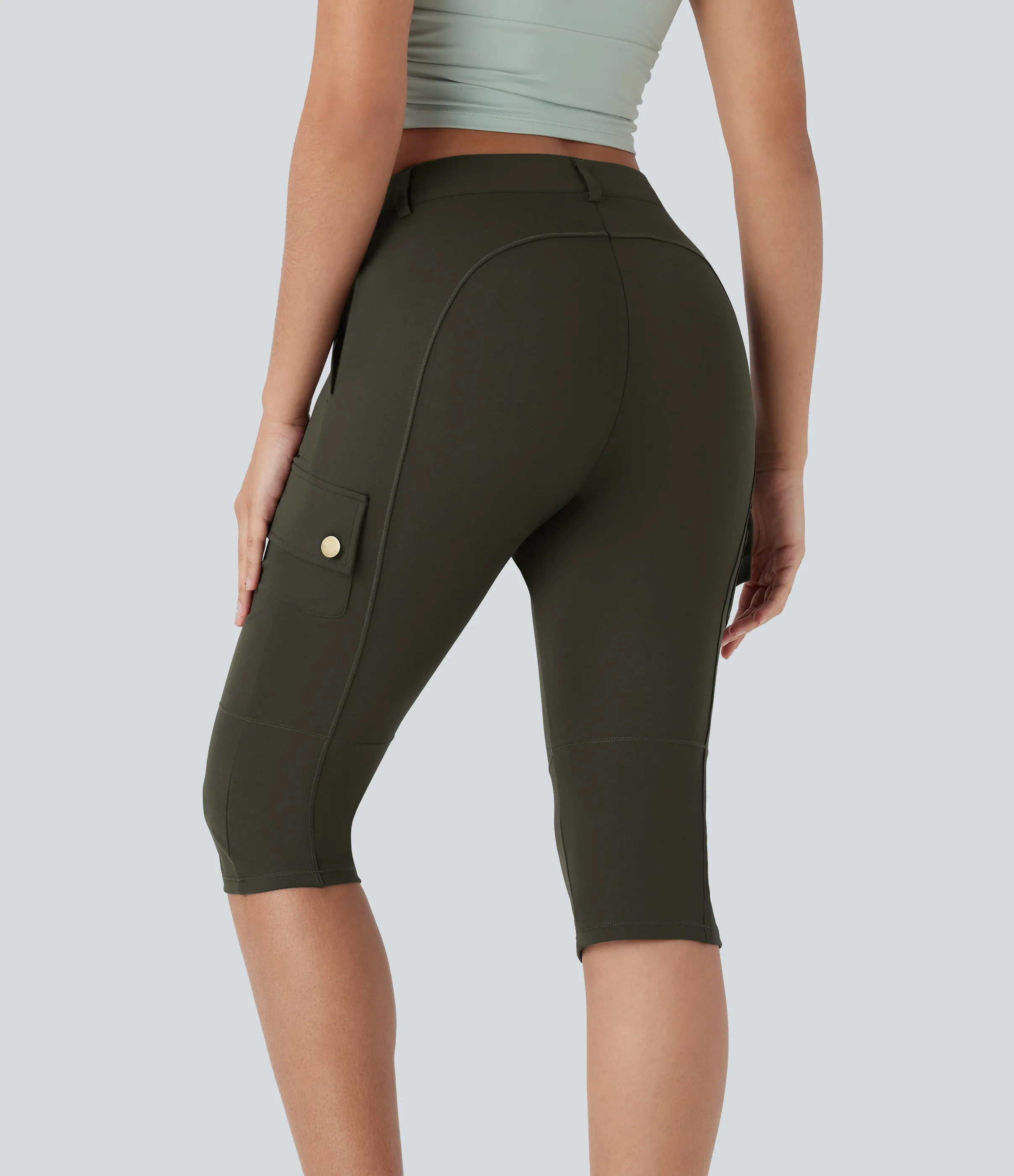 Halara Pantalón cargo ajustado tiro alto cremallera botón múltiple bolsillo bolsillo lateral - Forest Night - S sold by Halara product image thumbnail 2