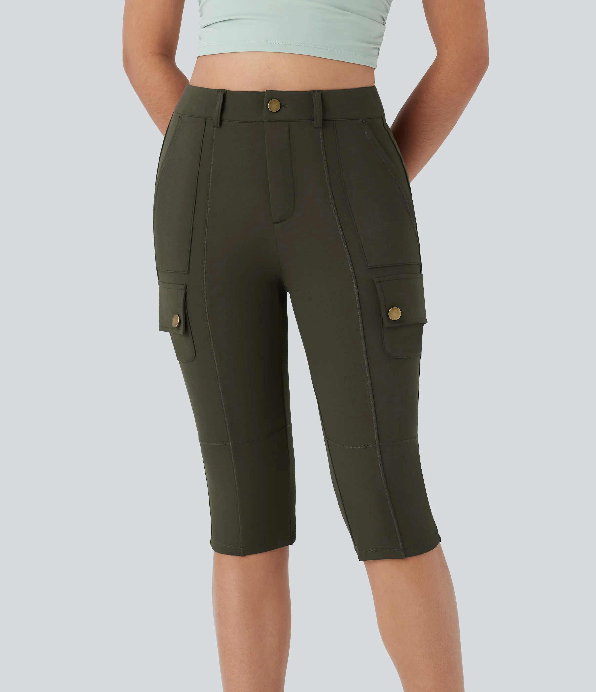Halara Pantalón cargo ajustado tiro alto cremallera botón múltiple bolsillo bolsillo lateral - Forest Night - S sold by Halara product image thumbnail 3