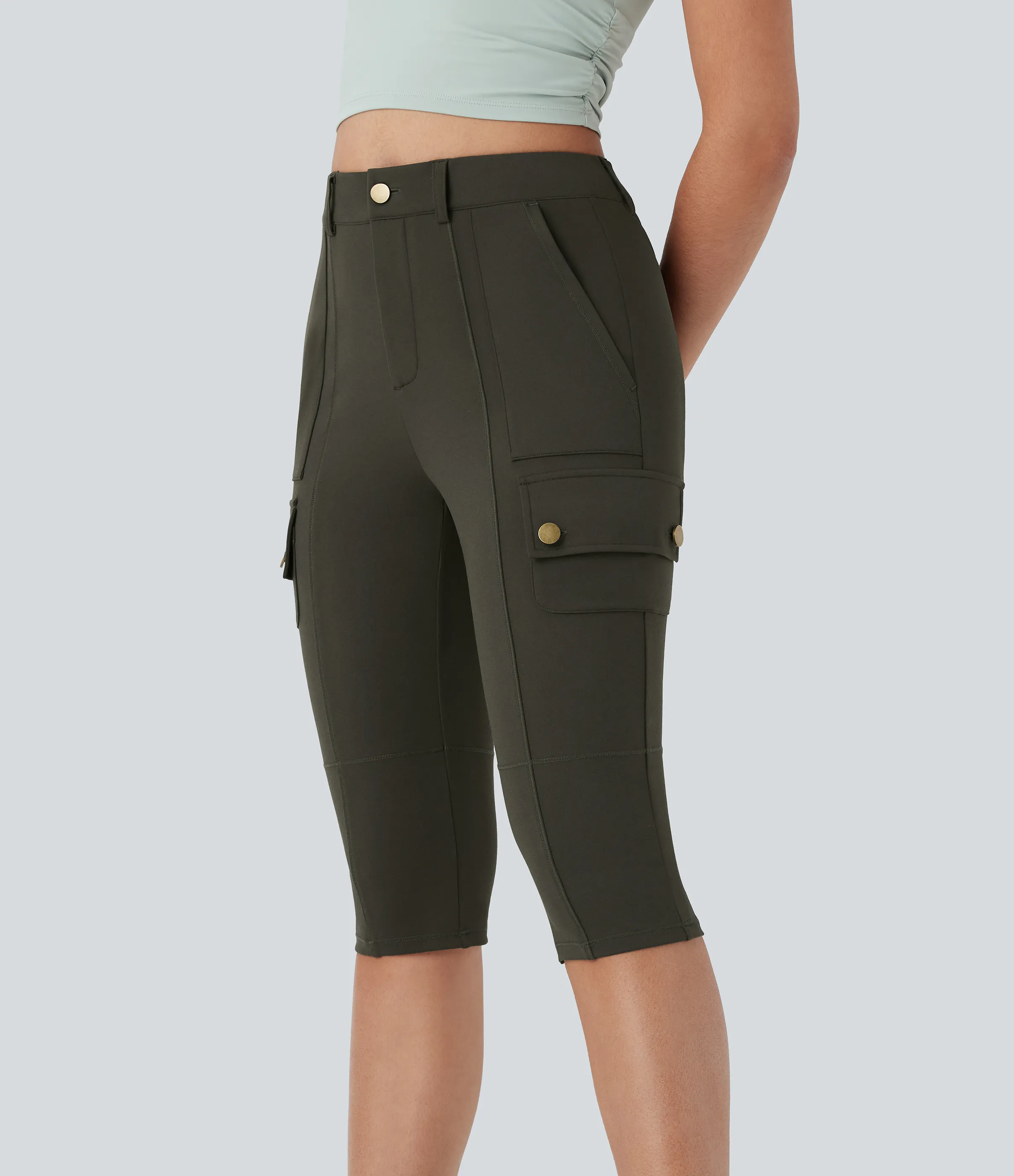 Halara Pantalón cargo ajustado tiro alto cremallera botón múltiple bolsillo bolsillo lateral - Forest Night - S sold by Halara product image thumbnail 4