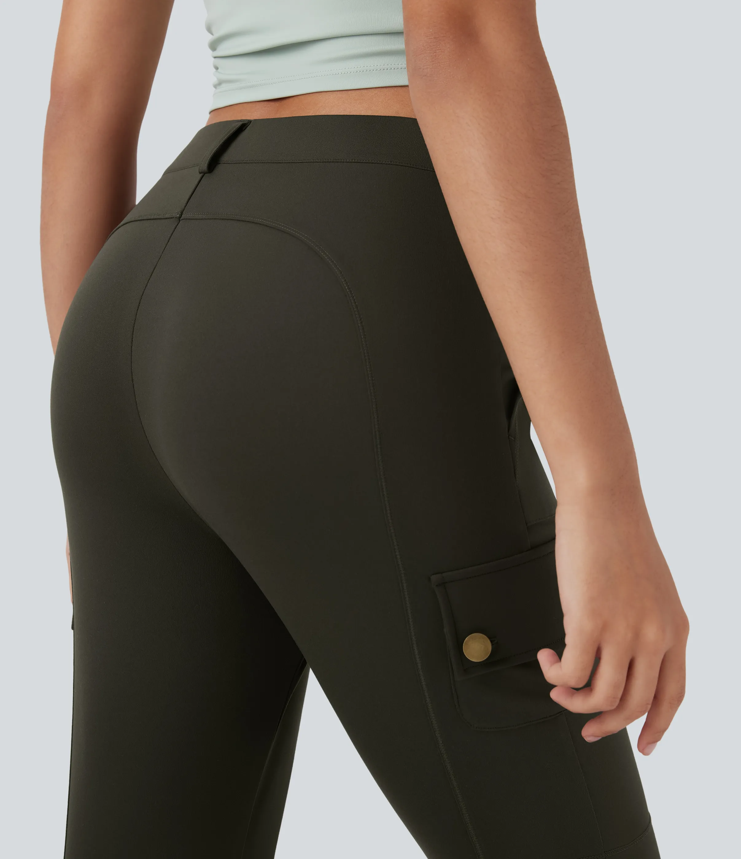 Halara Pantalón cargo ajustado tiro alto cremallera botón múltiple bolsillo bolsillo lateral - Forest Night - S sold by Halara product image thumbnail 5