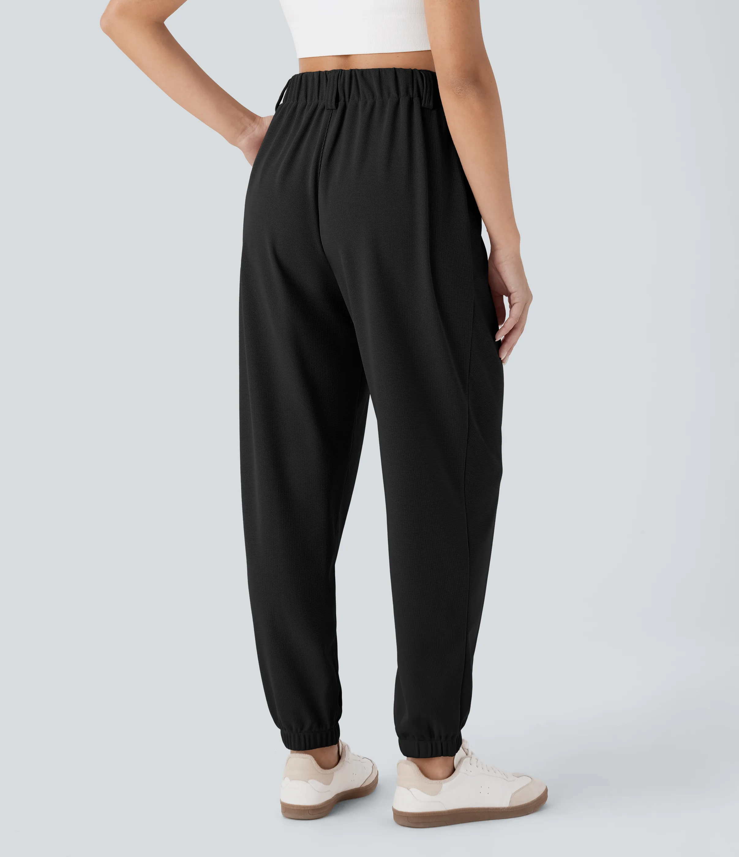 Halara Joggers casuales de tiro alto ajustados en tela gofre con bolsillos - Black - XL(regular) sold by Halara product image thumbnail 3