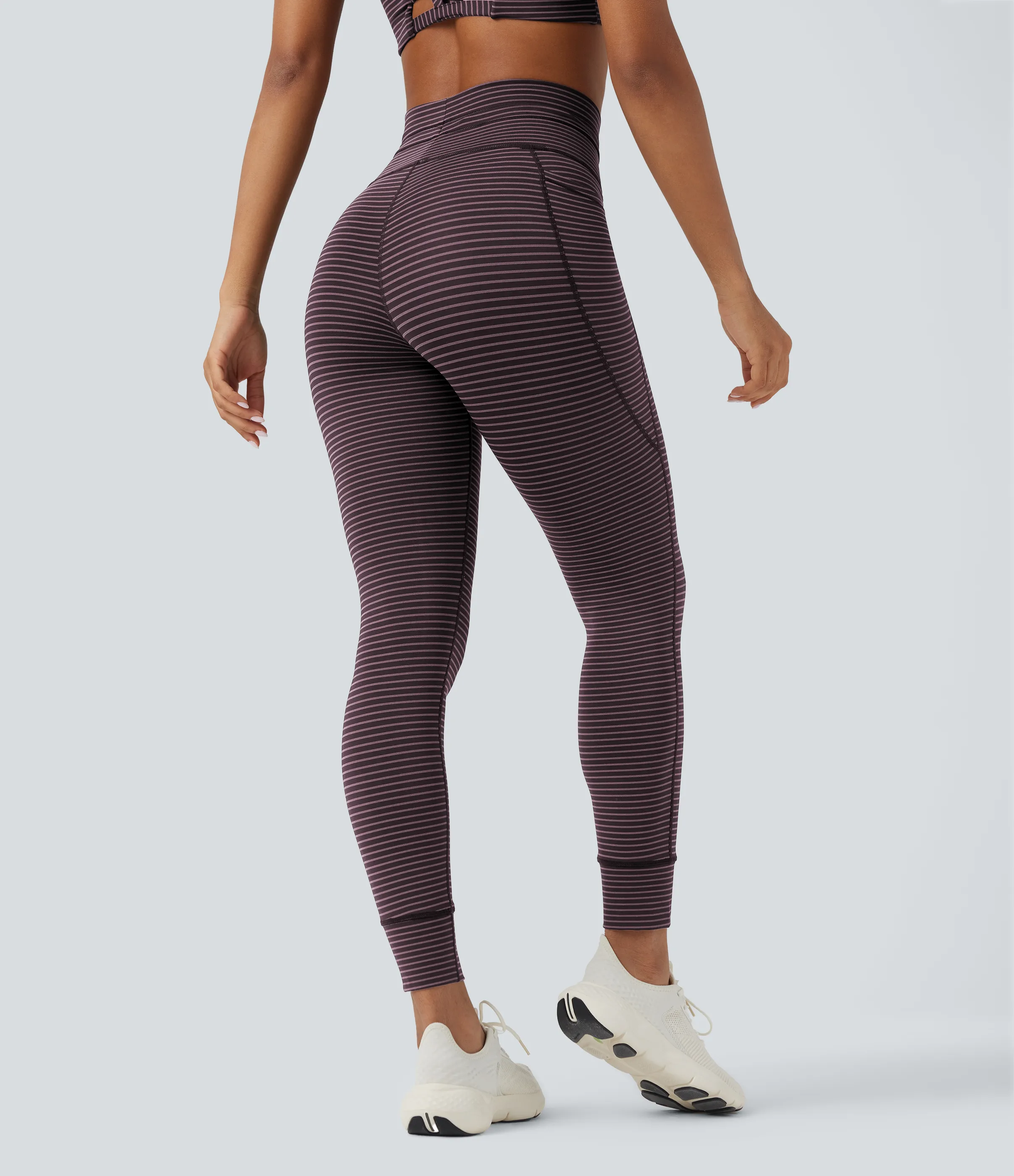 Halara Leggings de yoga de tiro alto a rayas con cordón y bolsillos - Plum Ridge - L(7/8) sold by Halara product image thumbnail 3