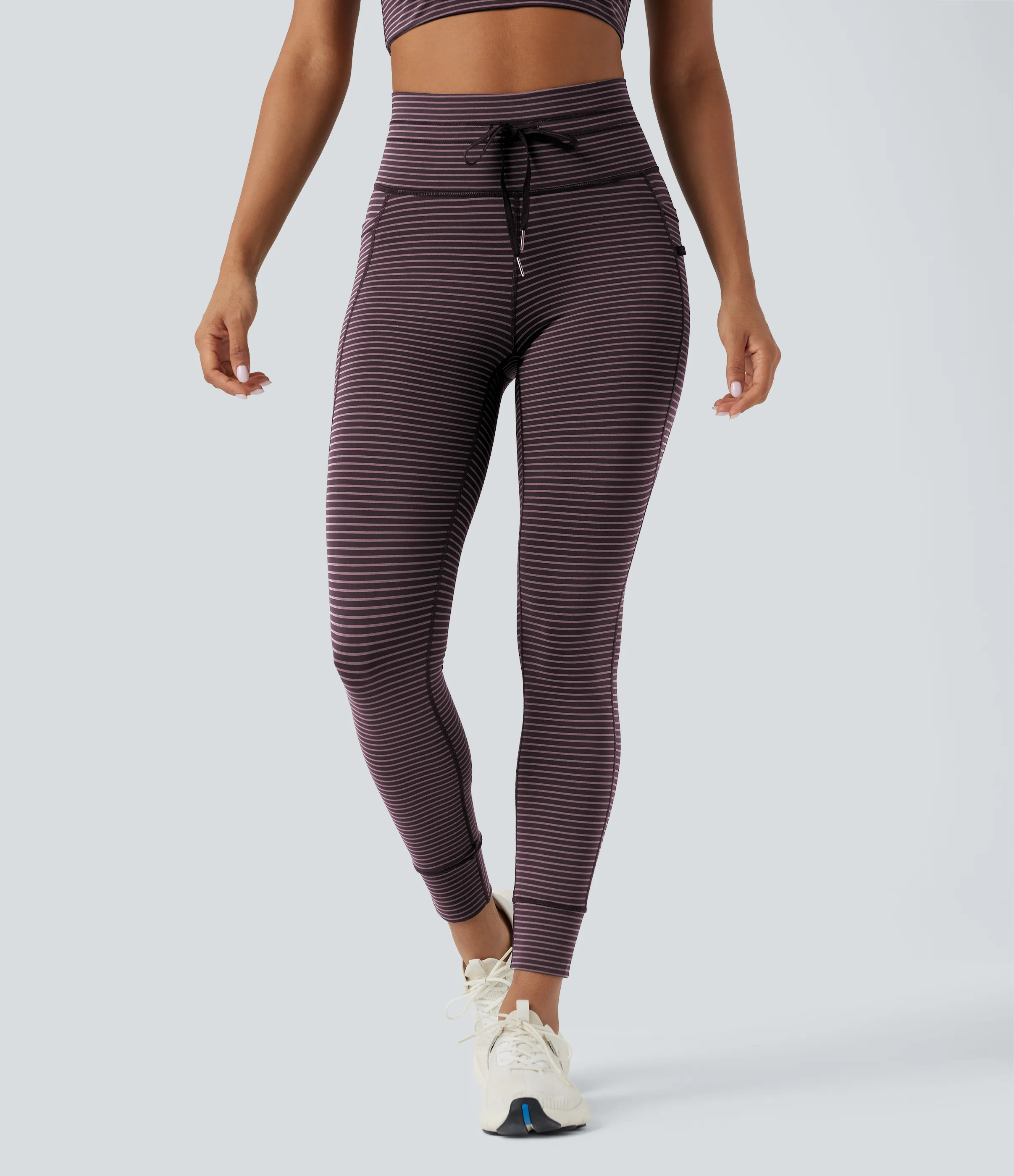 Halara Leggings de yoga de tiro alto a rayas con cordón y bolsillos - Plum Ridge - L(7/8) sold by Halara product image thumbnail 4