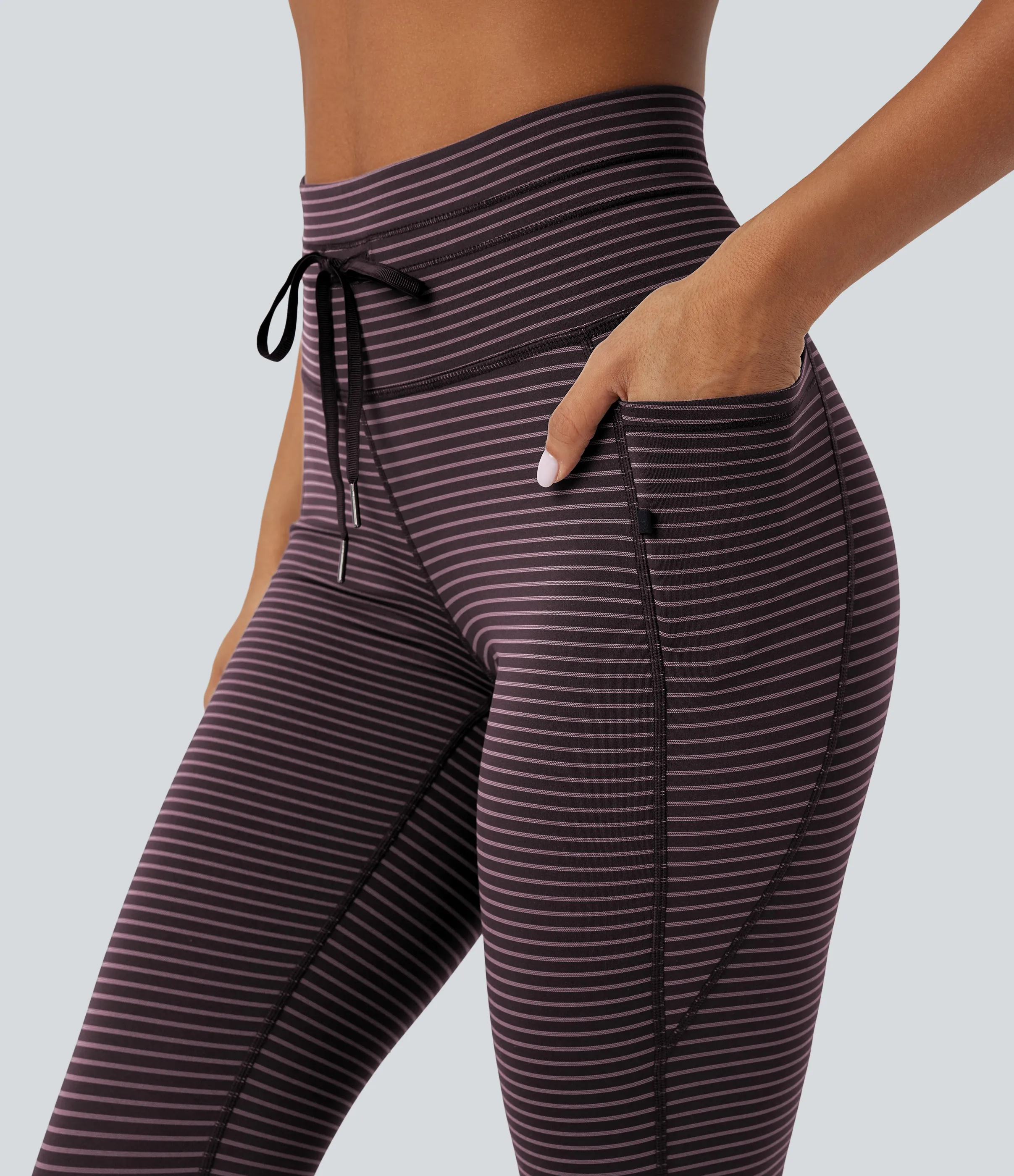 Halara Leggings de yoga de tiro alto a rayas con cordón y bolsillos - Plum Ridge - L(7/8) sold by Halara product image thumbnail 5