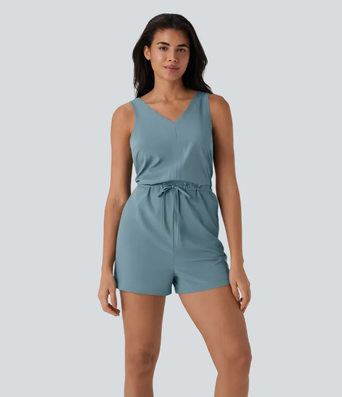 Halara Mono de senderismo Breezeful™ sin mangas con aberturas, cordón ajustable y secado rápido con bolsillos laterales - Stone Blue - L sold by Halara