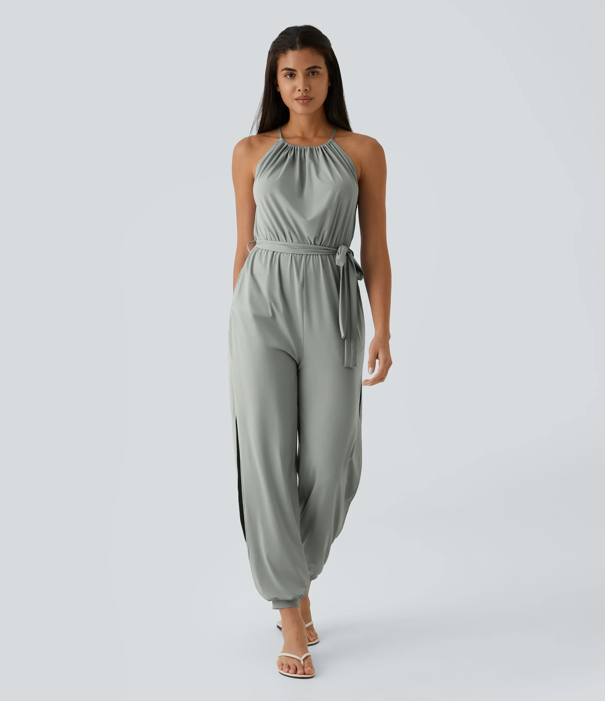 Halara Mono sin manga lazo espalda plisado cinturón bolsillo lateral cut-out tacto fresco Resort - Storm Gray - L(regular) sold by Halara product image thumbnail 4