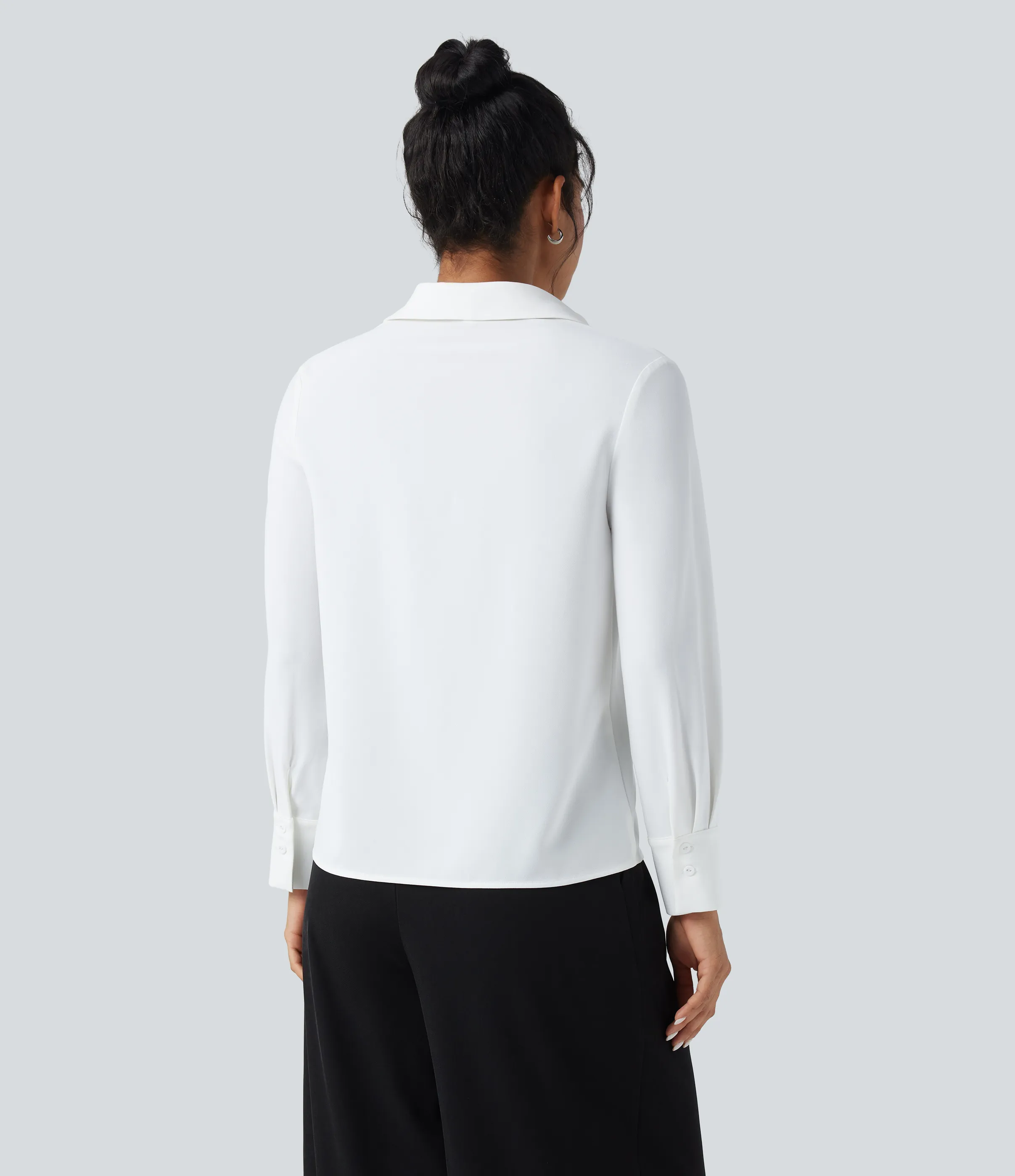 Halara Camisa de oficina de gasa de manga larga con cuello en V antiarrugas - White - S sold by Halara product image thumbnail 3