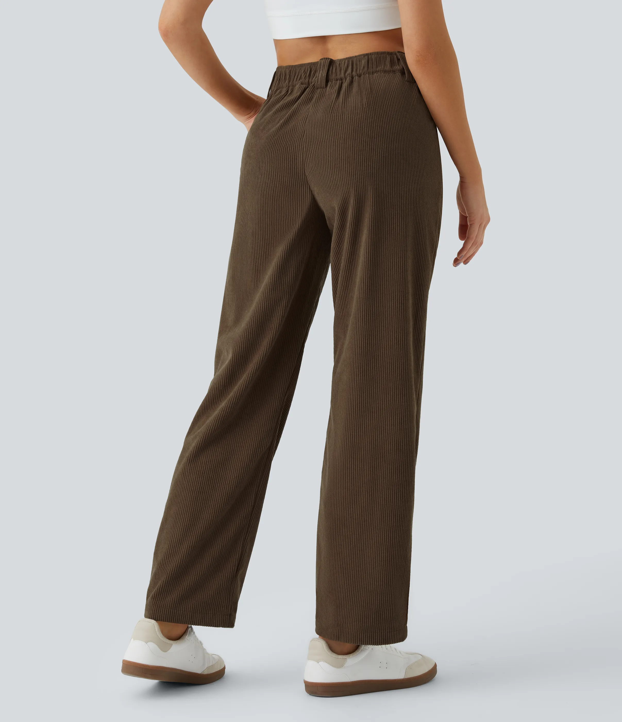 Halara Pantalón pana bolsillo lateral cierre botón tiro medio - Demitasse - XL(petite) sold by Halara product image thumbnail 3