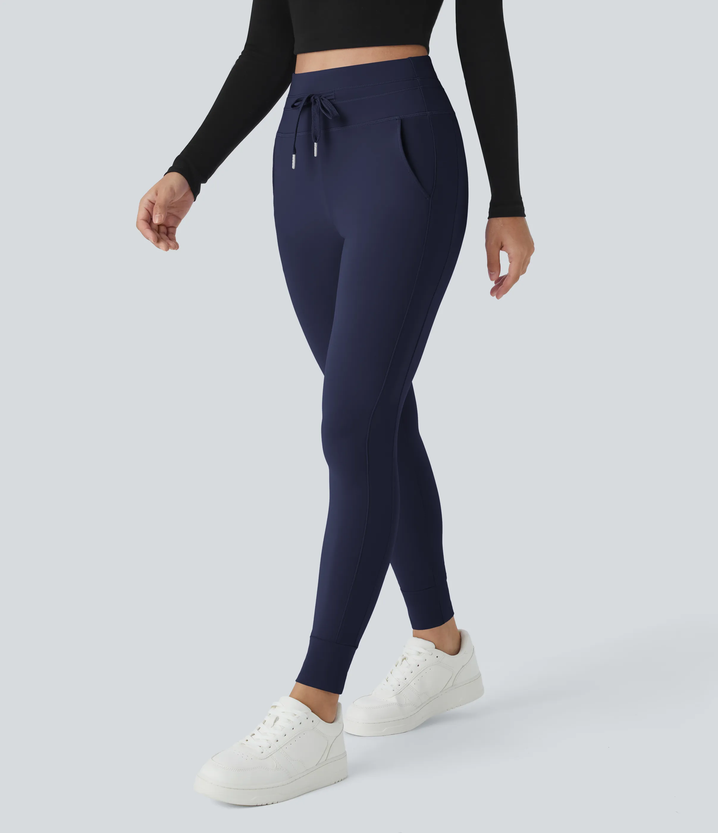 Halara Joggers Softlyzero™ Plush liso largo completo bolsillo lateral cordón tiro alto - Peacoat - S(petite) sold by Halara product image thumbnail 4