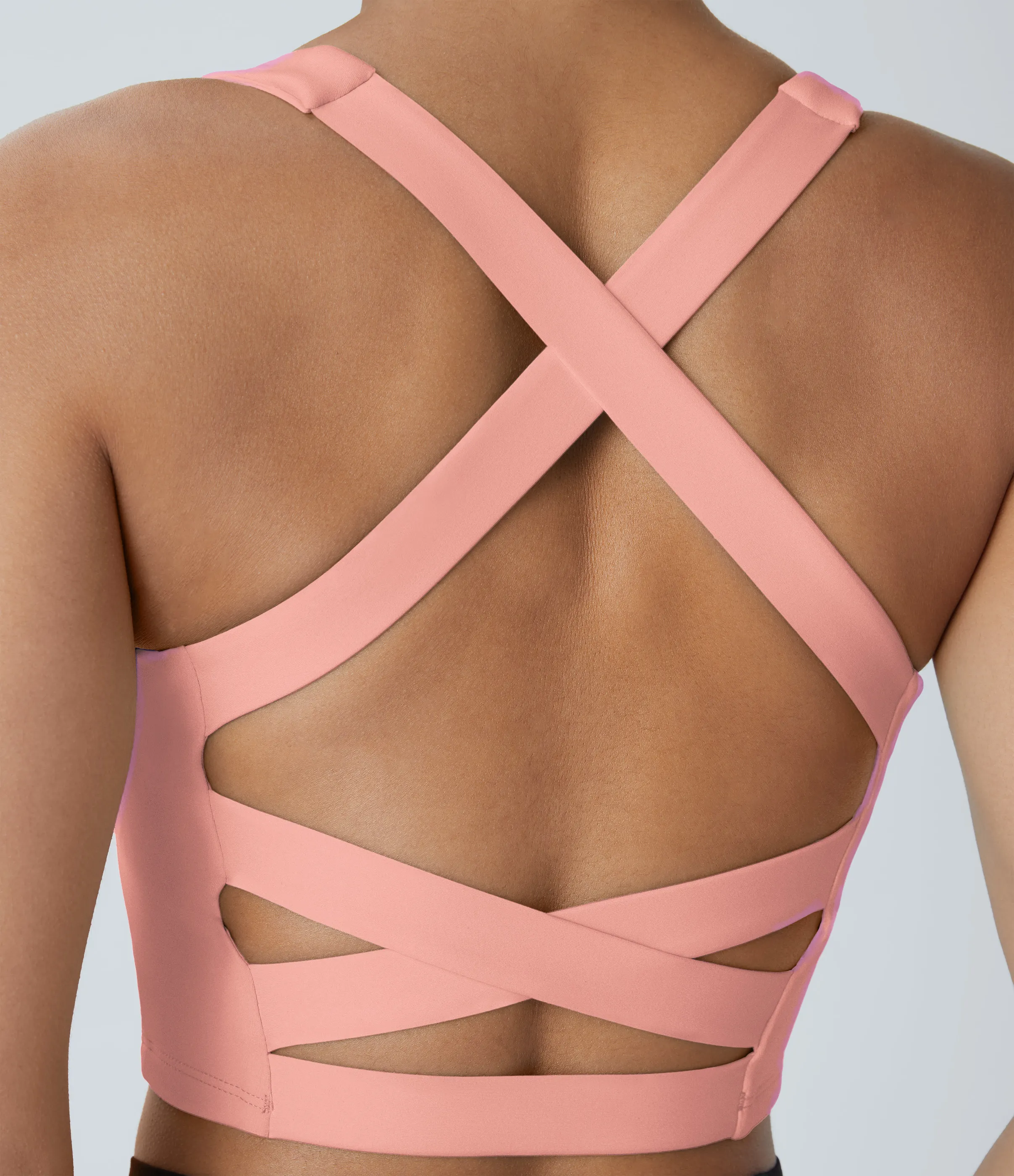 Halara Top corto de yoga SoftlyZero™ Airy con escote cuadrado, sin espalda, tirantes cruzados y tacto fresco-UPF50+ en copas D-F - Peach Melba - XL sold by Halara product image thumbnail 5