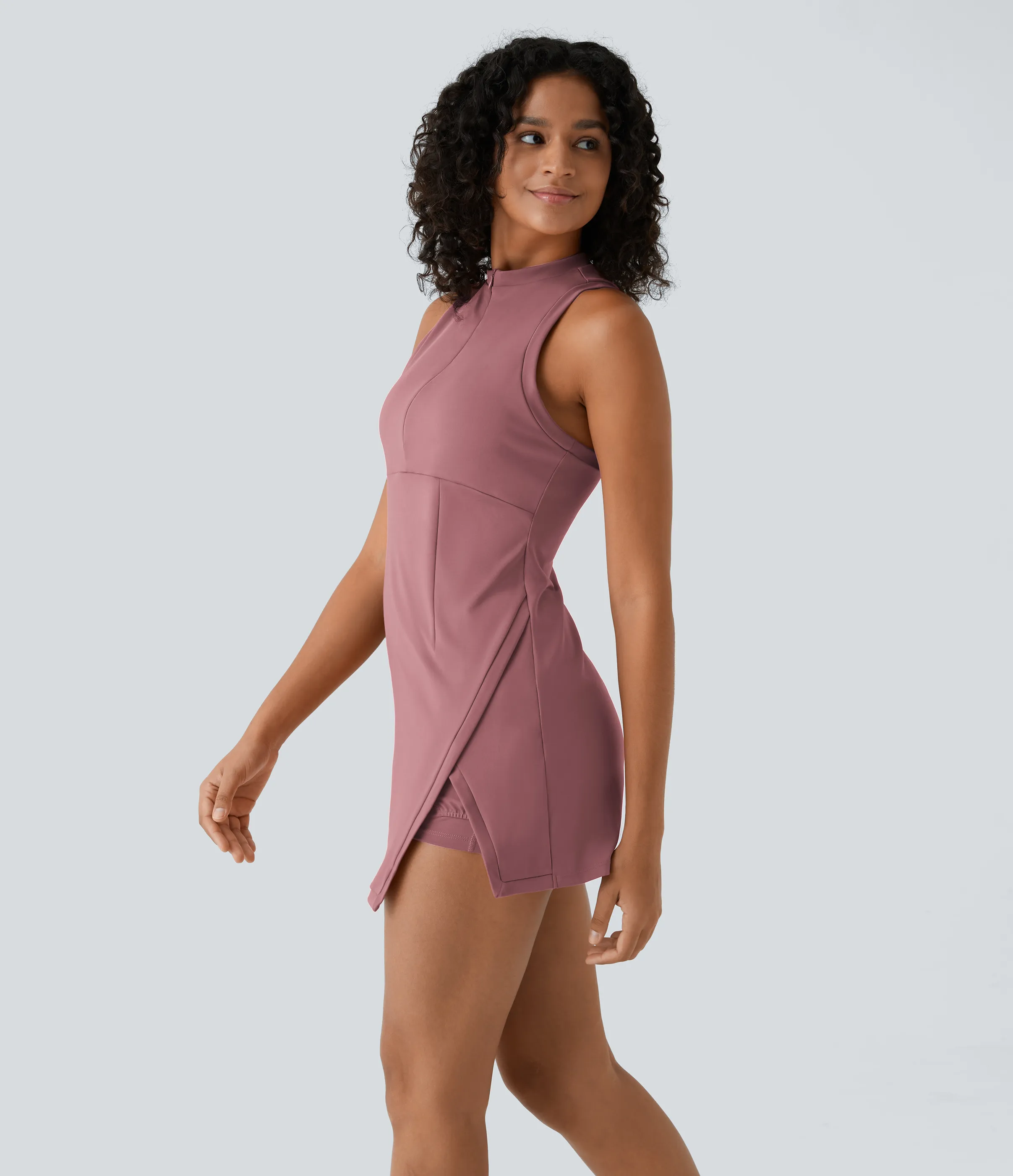 Halara Mini vestido tenis 2 piezas bolsillo lateral dividido cremallera sin mangas - Carmine Red - L sold by Halara product image thumbnail 2