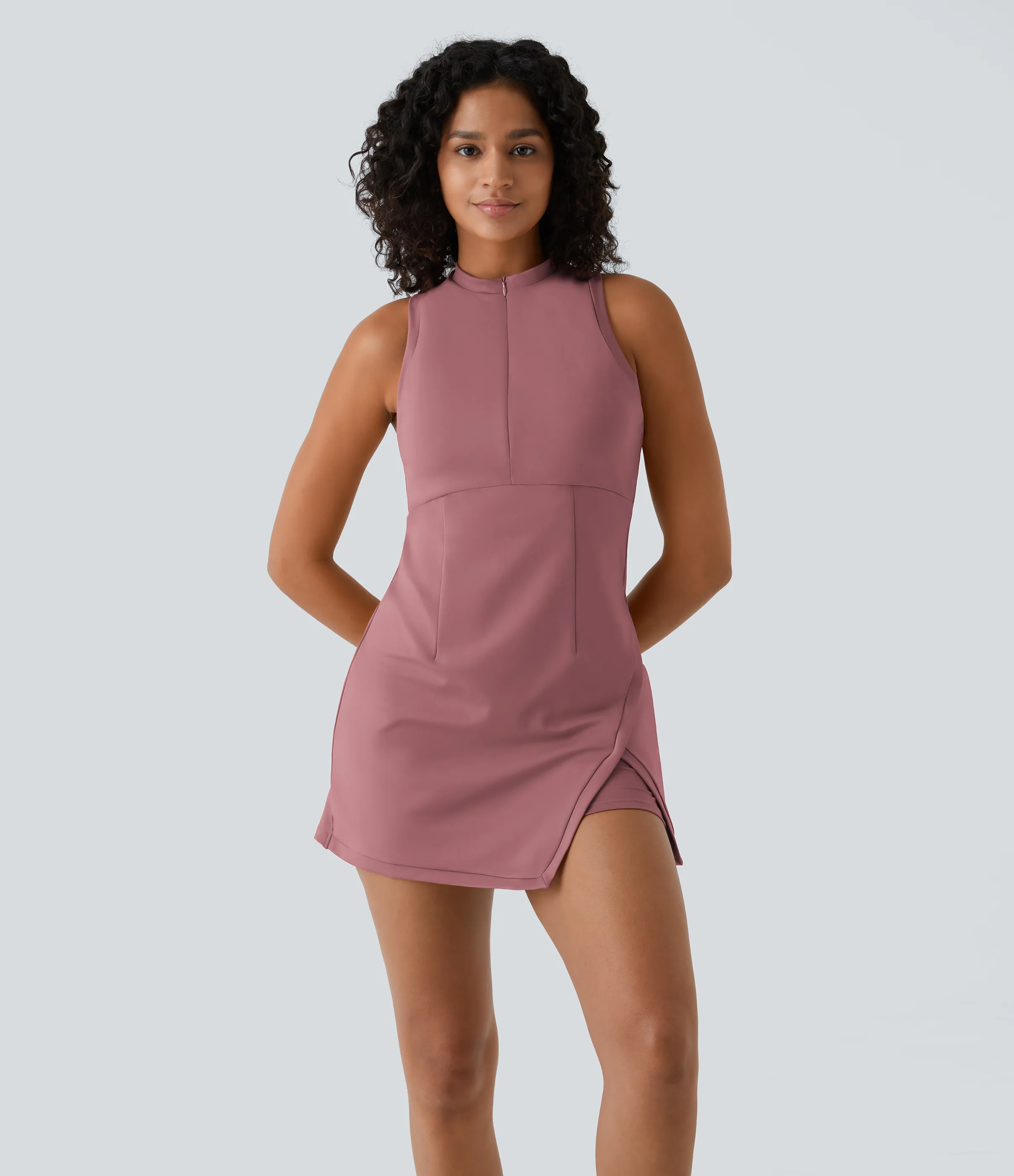 Halara Mini vestido tenis 2 piezas bolsillo lateral dividido cremallera sin mangas - Carmine Red - L sold by Halara product image thumbnail 4