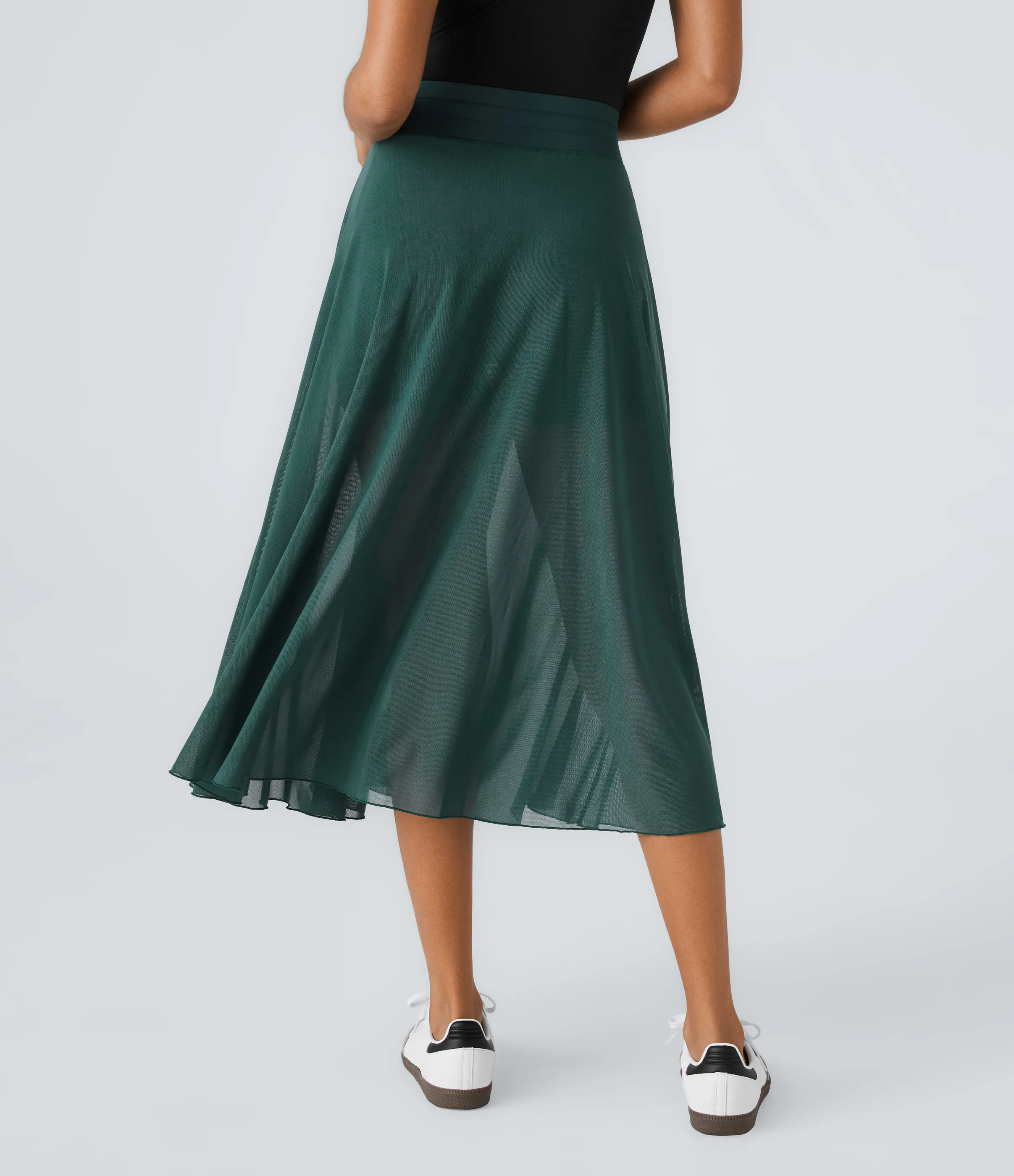 Halara Falda midi casual 2 en 1 acampanada con bolsillo lateral de tiro alto con cordón y malla en contraste - Nature Green - XL sold by Halara product image thumbnail 3