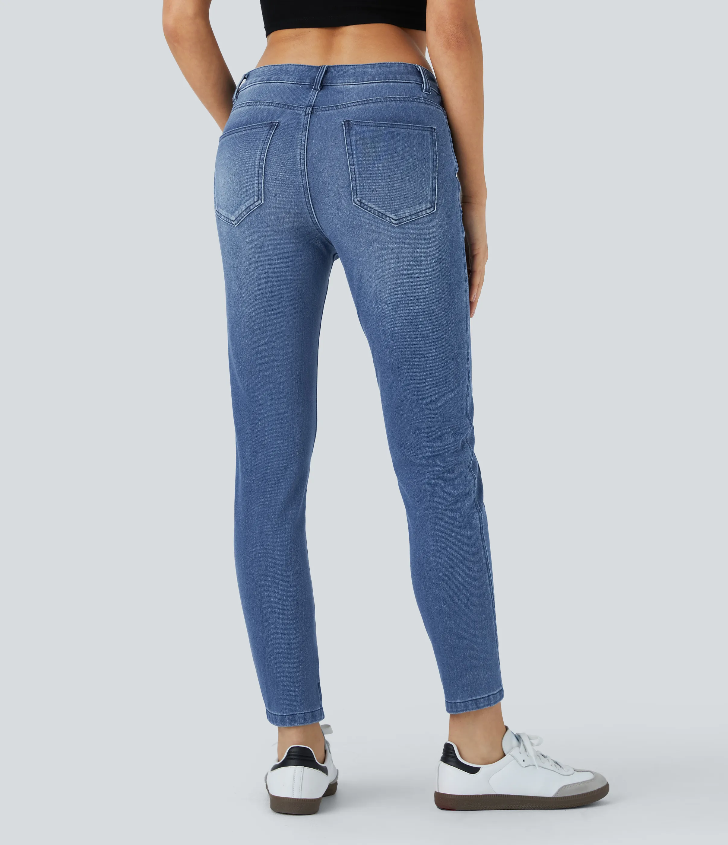 Halara Jeans Halara Flex™ ajustado elástico cremallera botón múltiple bolsillo - Cedar Blue Denim - L(tall) sold by Halara product image thumbnail 3