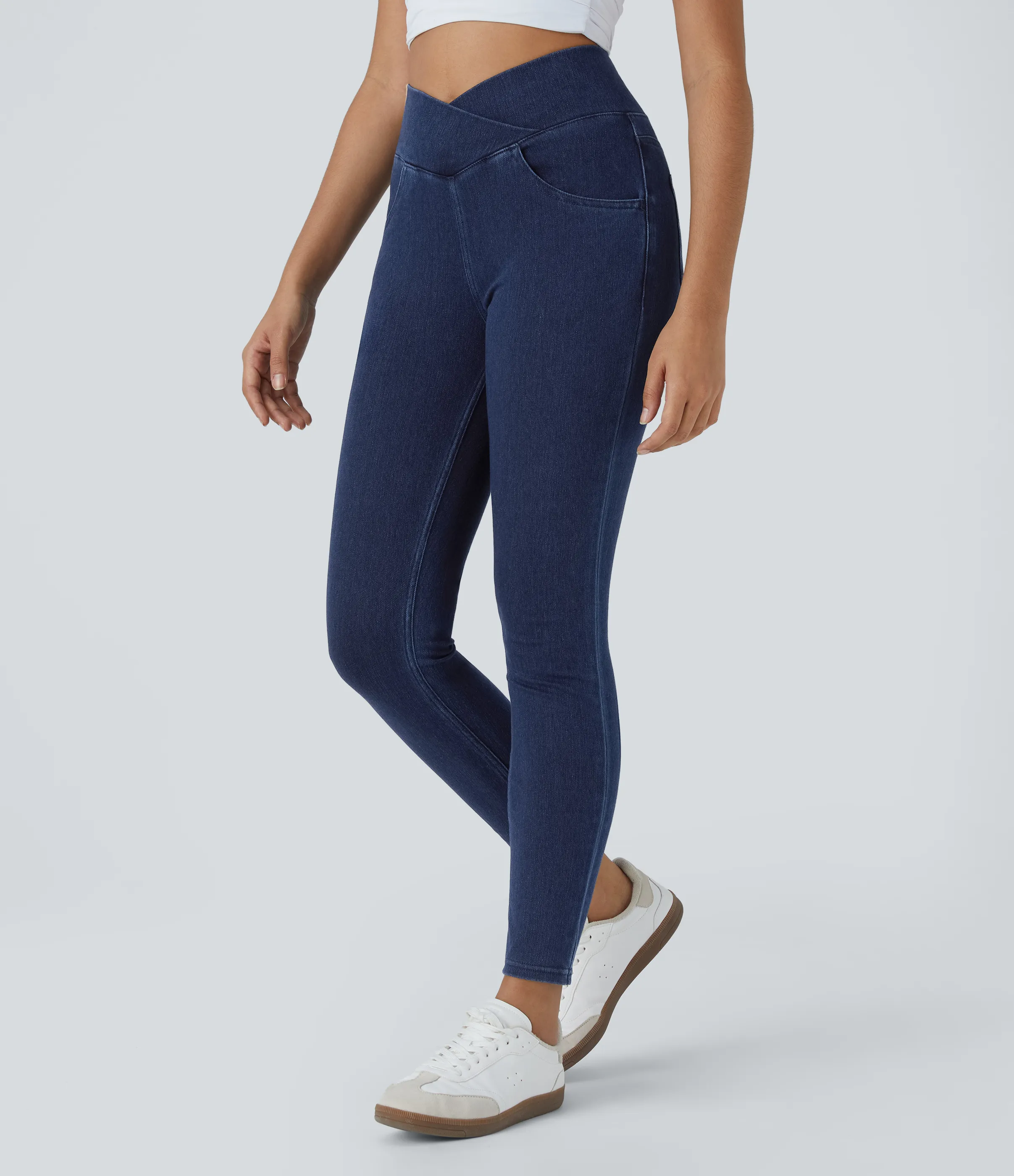 Halara Leggings Halara Flex™ Denim oficina elástico múltiple bolsillo cruzado tiro alto - Washed Denim Navy Blue - XS(full_length) sold by Halara product image thumbnail 2
