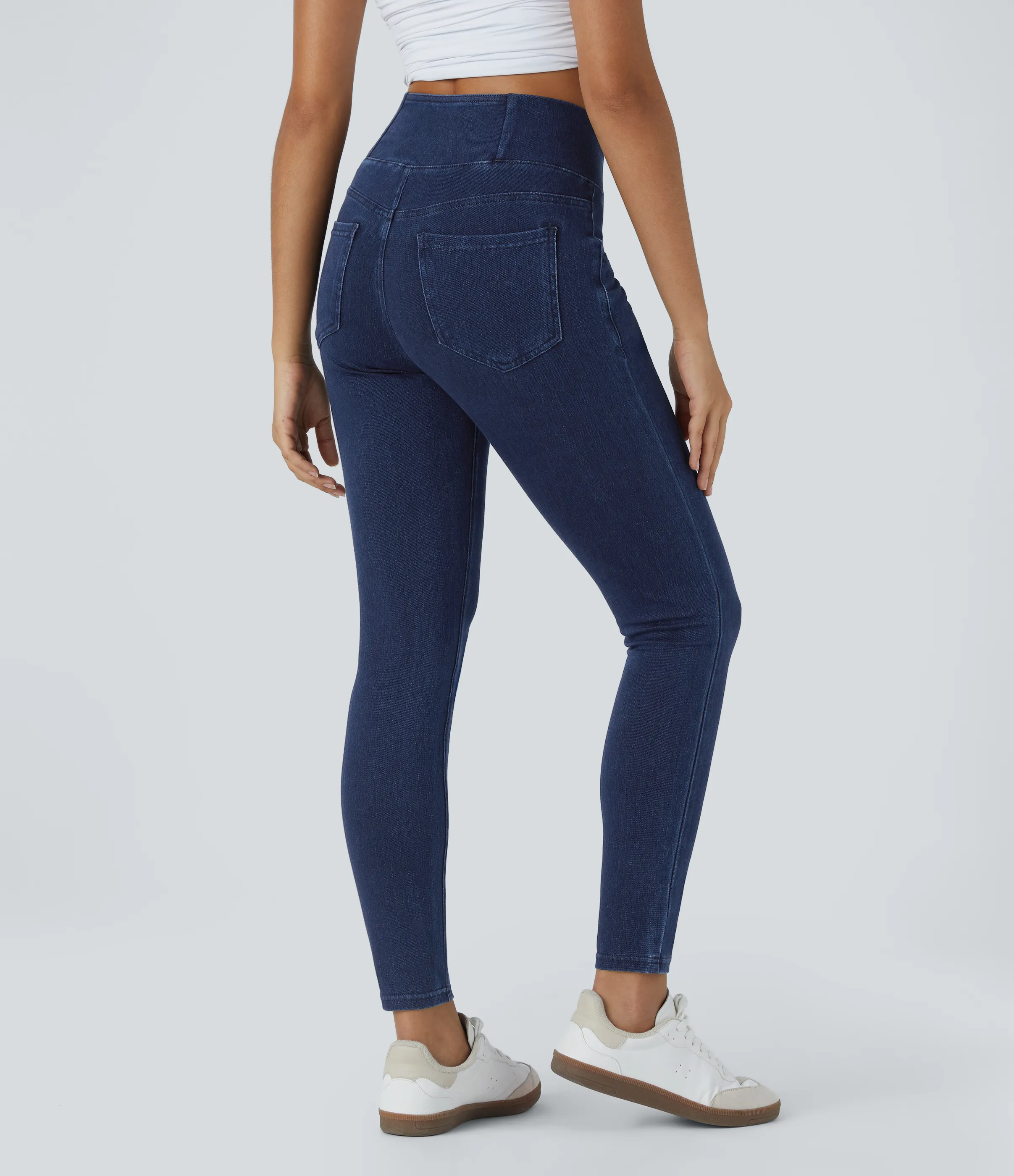 Halara Leggings Halara Flex™ Denim oficina elástico múltiple bolsillo cruzado tiro alto - Washed Denim Navy Blue - XS(full_length) sold by Halara product image thumbnail 3