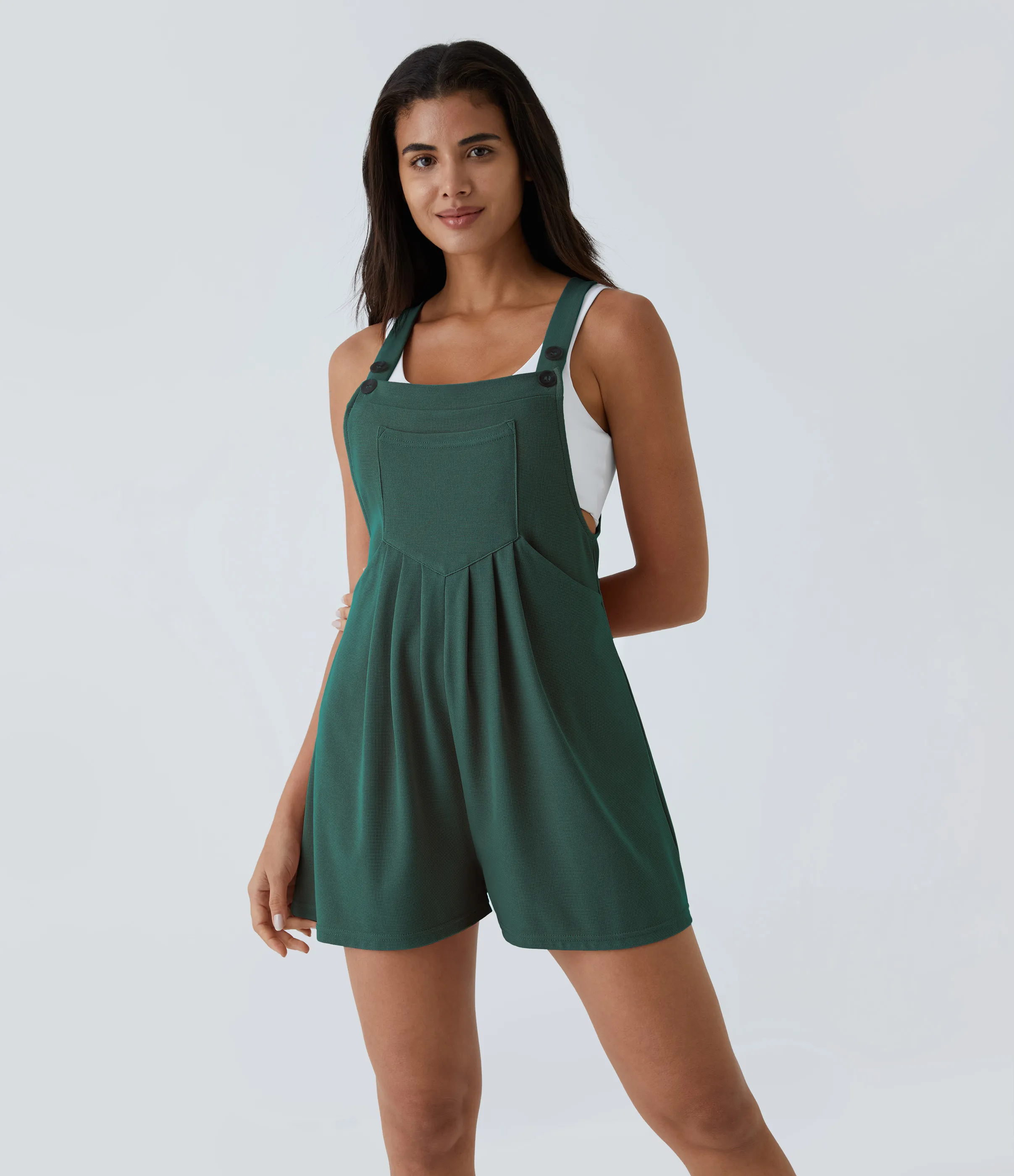 Halara Overol botón correa ajustable bolsillo múltiple gofre plisado - Forest Biome - L sold by Halara product image thumbnail 2