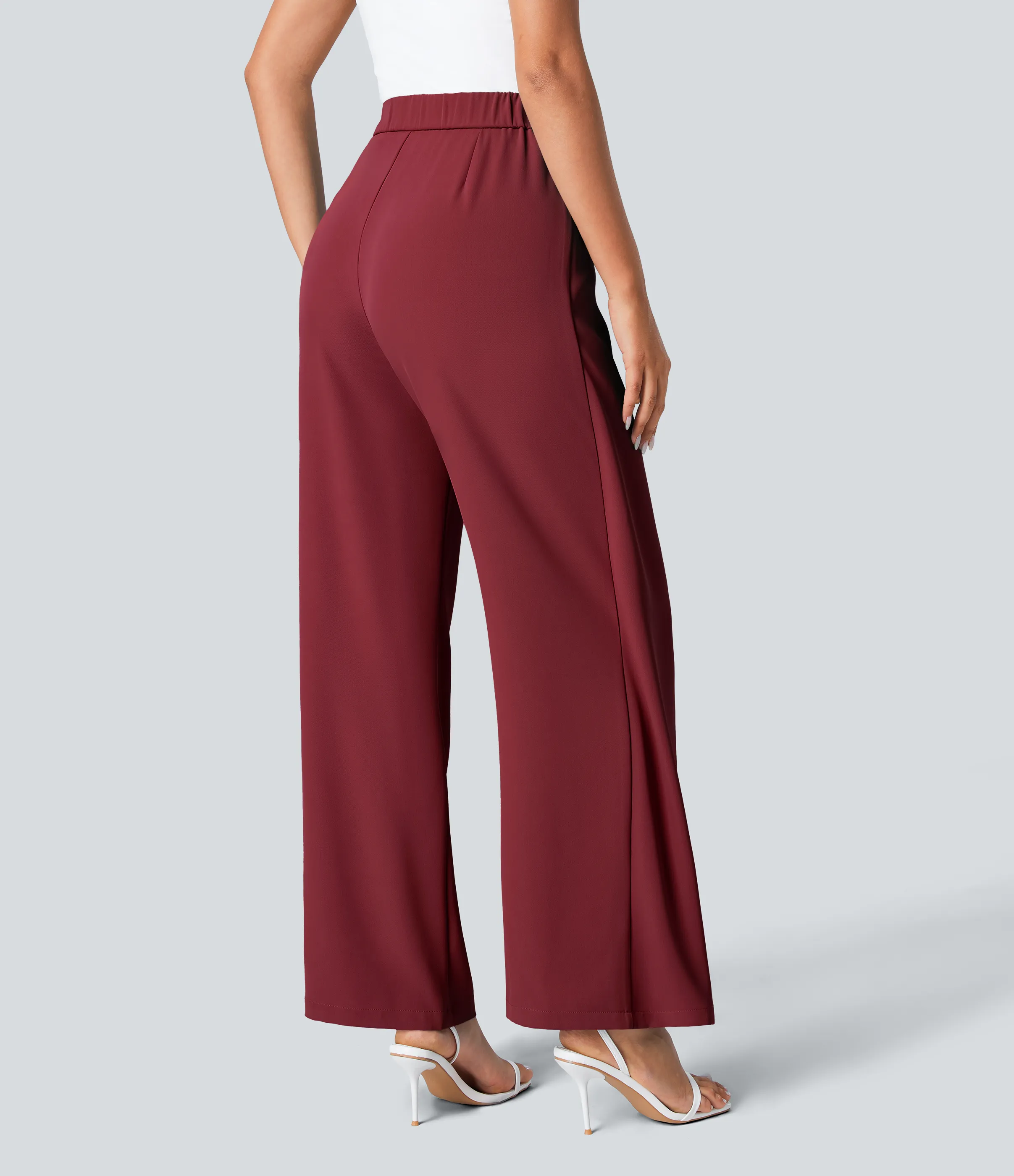 Halara Pantalón oficina pierna ancha cremallera invisible tiro alto lazo lateral - Plum Bossom Red - XS(regular) sold by Halara product image thumbnail 3