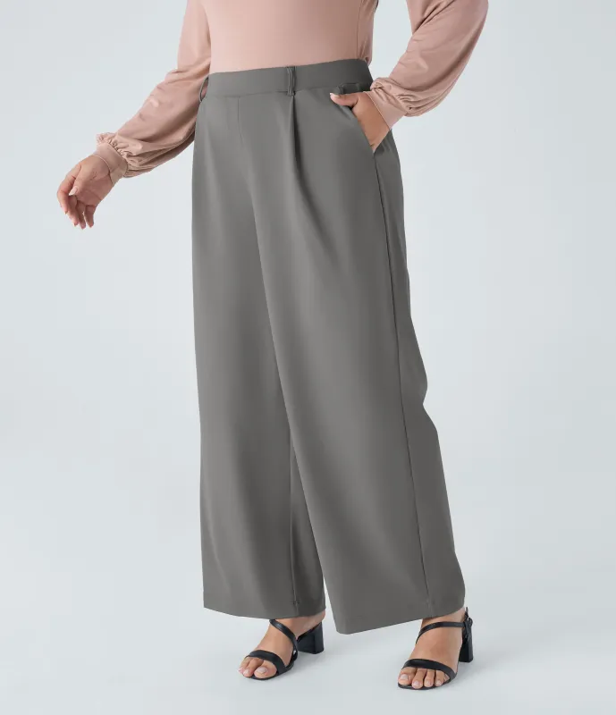 Halara Pantalón  oficina tiro alto recto bolsillo lateral pinzas talla grande - Silent Storm - 2X(regular) sold by Halara