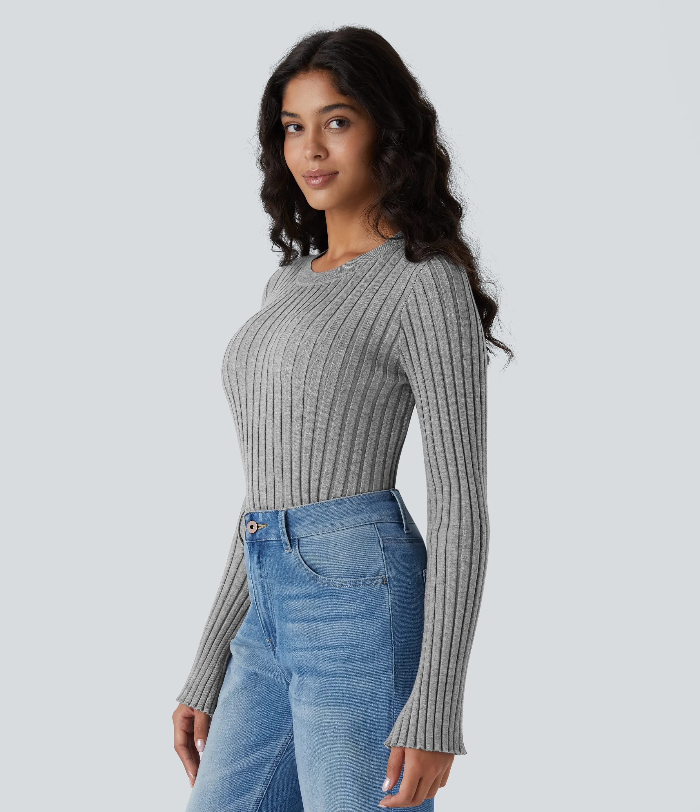 Halara Suéter cuello redondo manga larga volante - Dark Mottled Grey - XL sold by Halara product image thumbnail 4