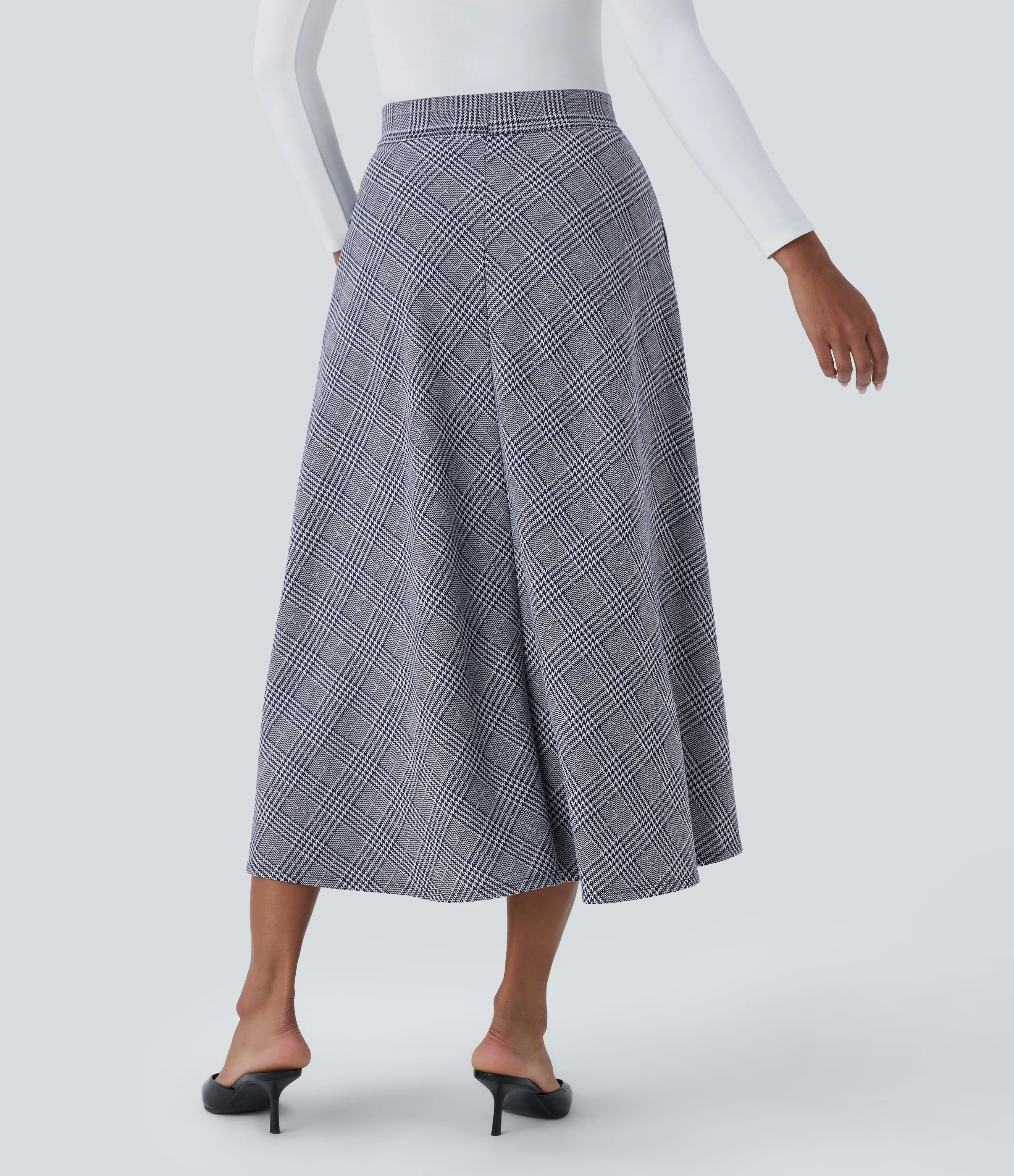 Halara Falda midi acampanada cuadro pata gallo bolsillo lateral tiro alto - Navy Blue Houndstooth Plaid - XL(regular) sold by Halara product image thumbnail 3