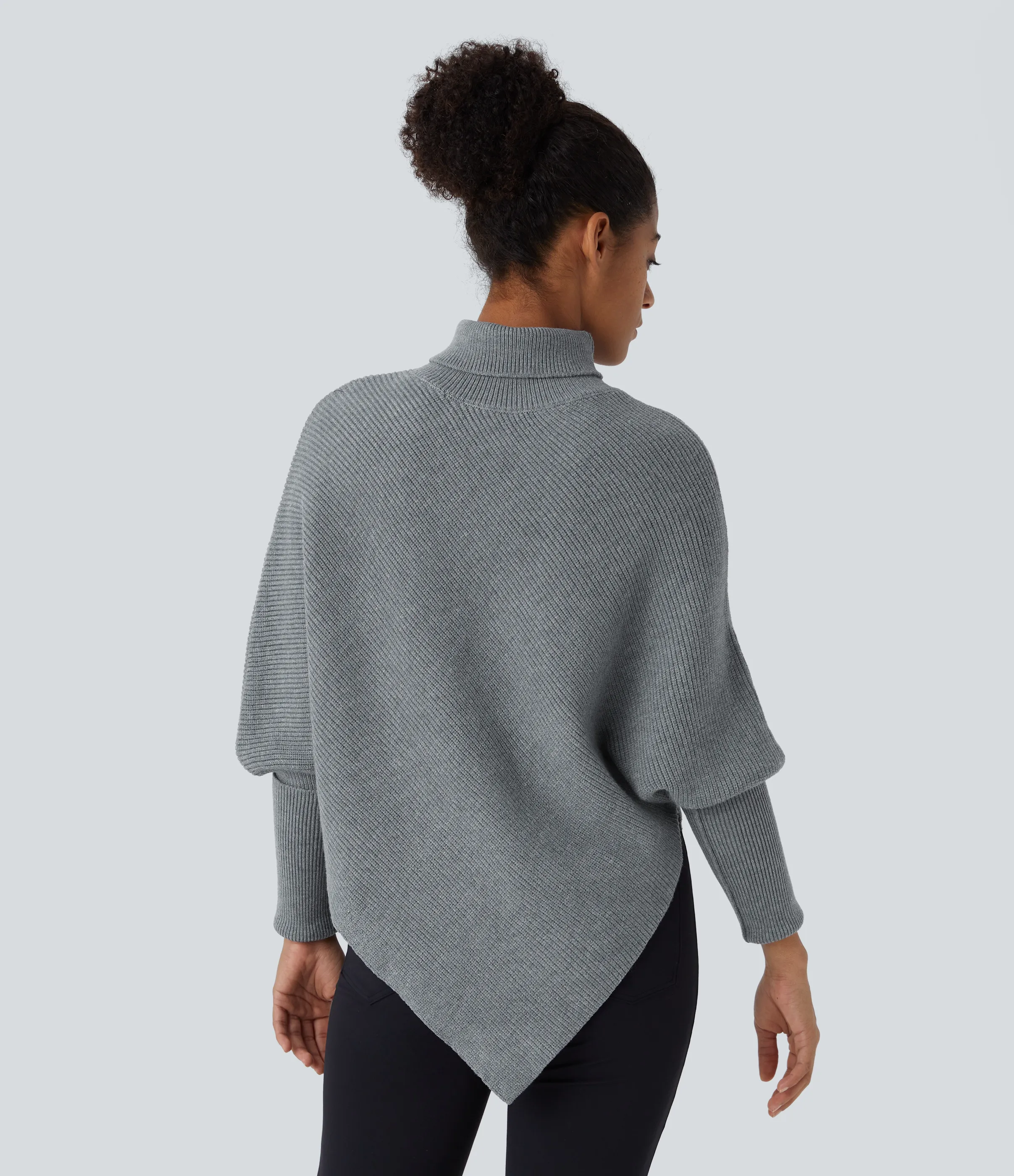 Halara Suéter oficina cuello alto manga larga dobladillo asimétrico - Mottled Cloud Grey - XL sold by Halara product image thumbnail 3