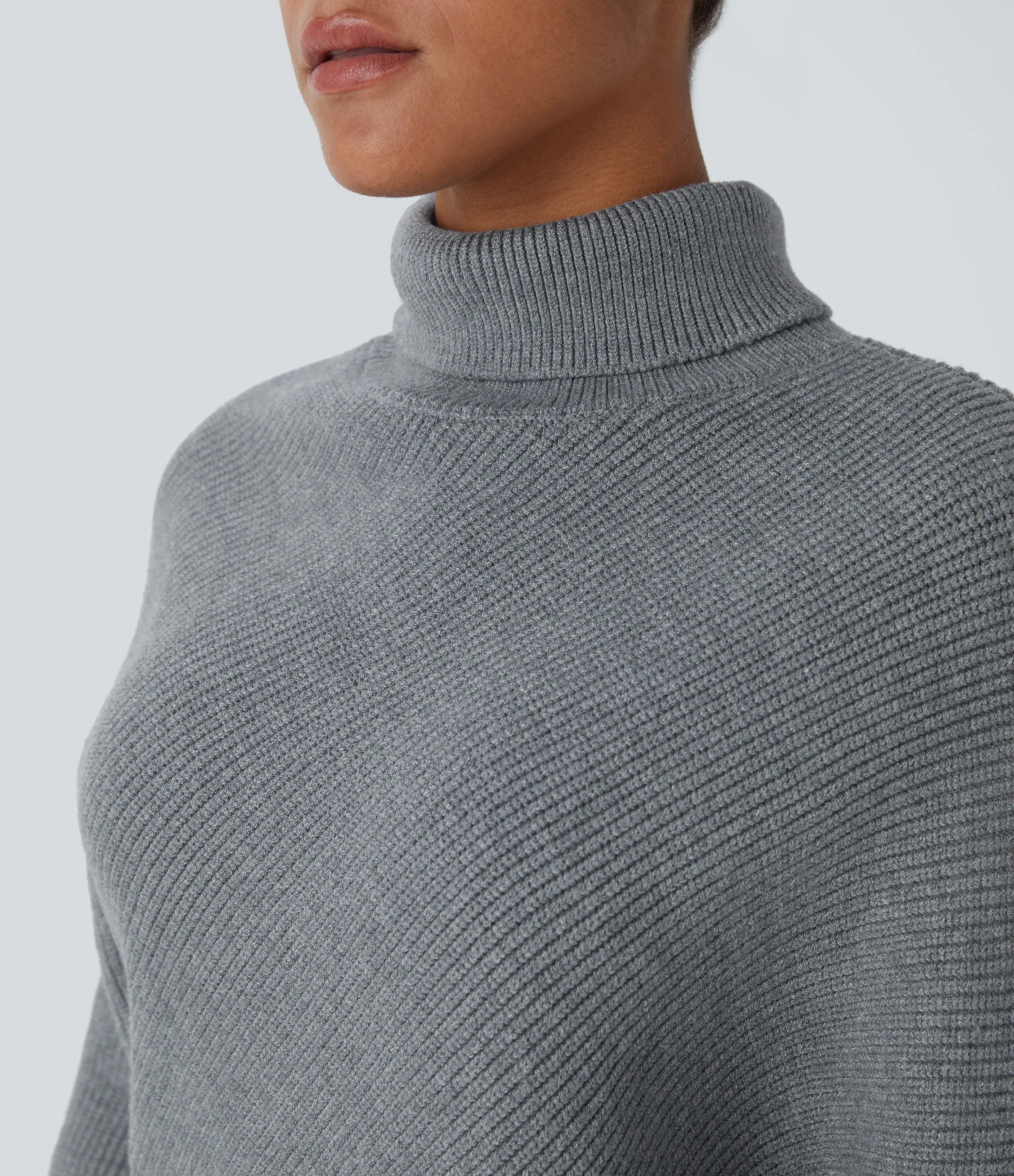 Halara Suéter oficina cuello alto manga larga dobladillo asimétrico - Mottled Cloud Grey - XL sold by Halara product image thumbnail 5