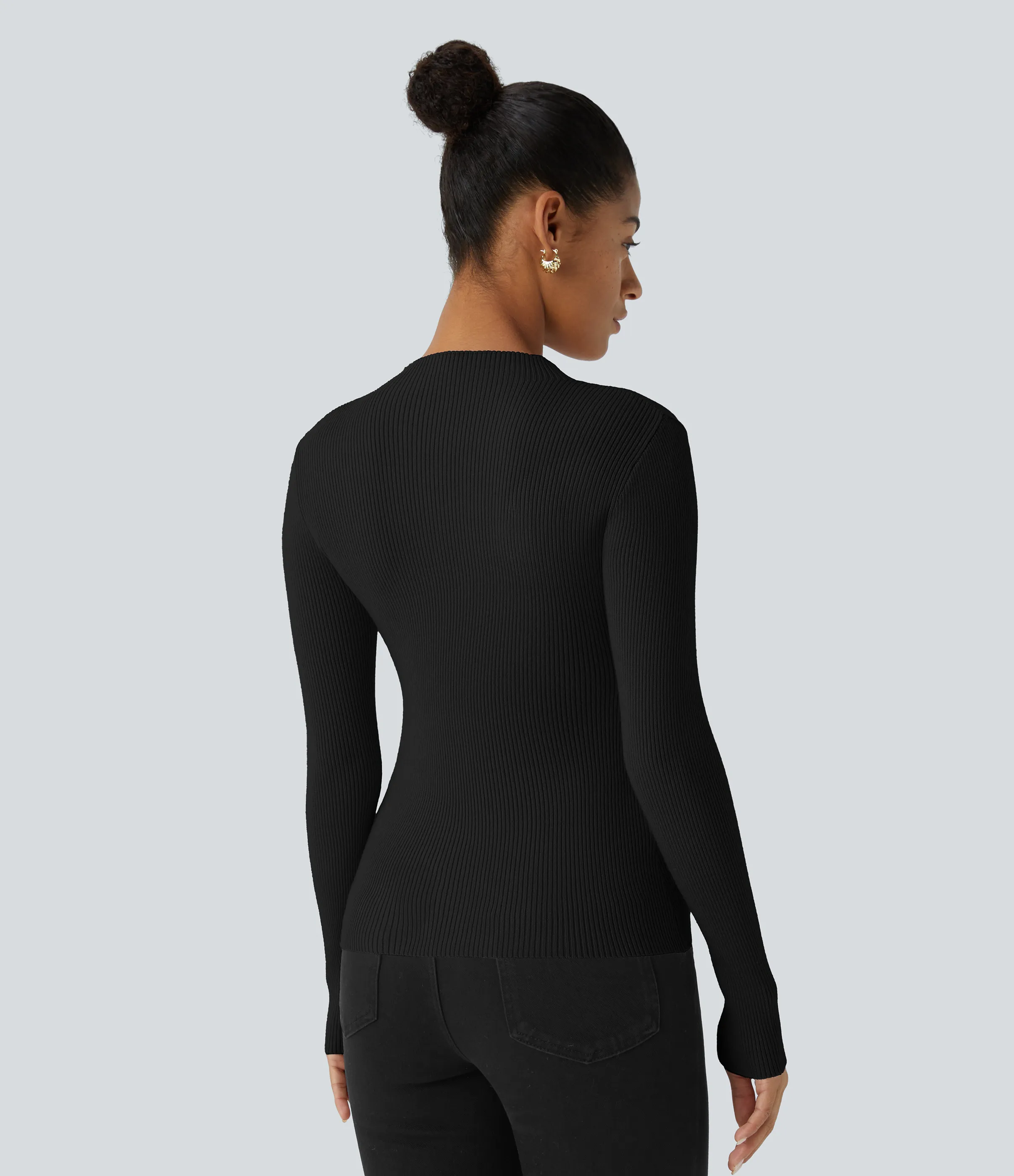 Halara Suéter manga larga cuello redondo acanalado - Black - XL sold by Halara product image thumbnail 3