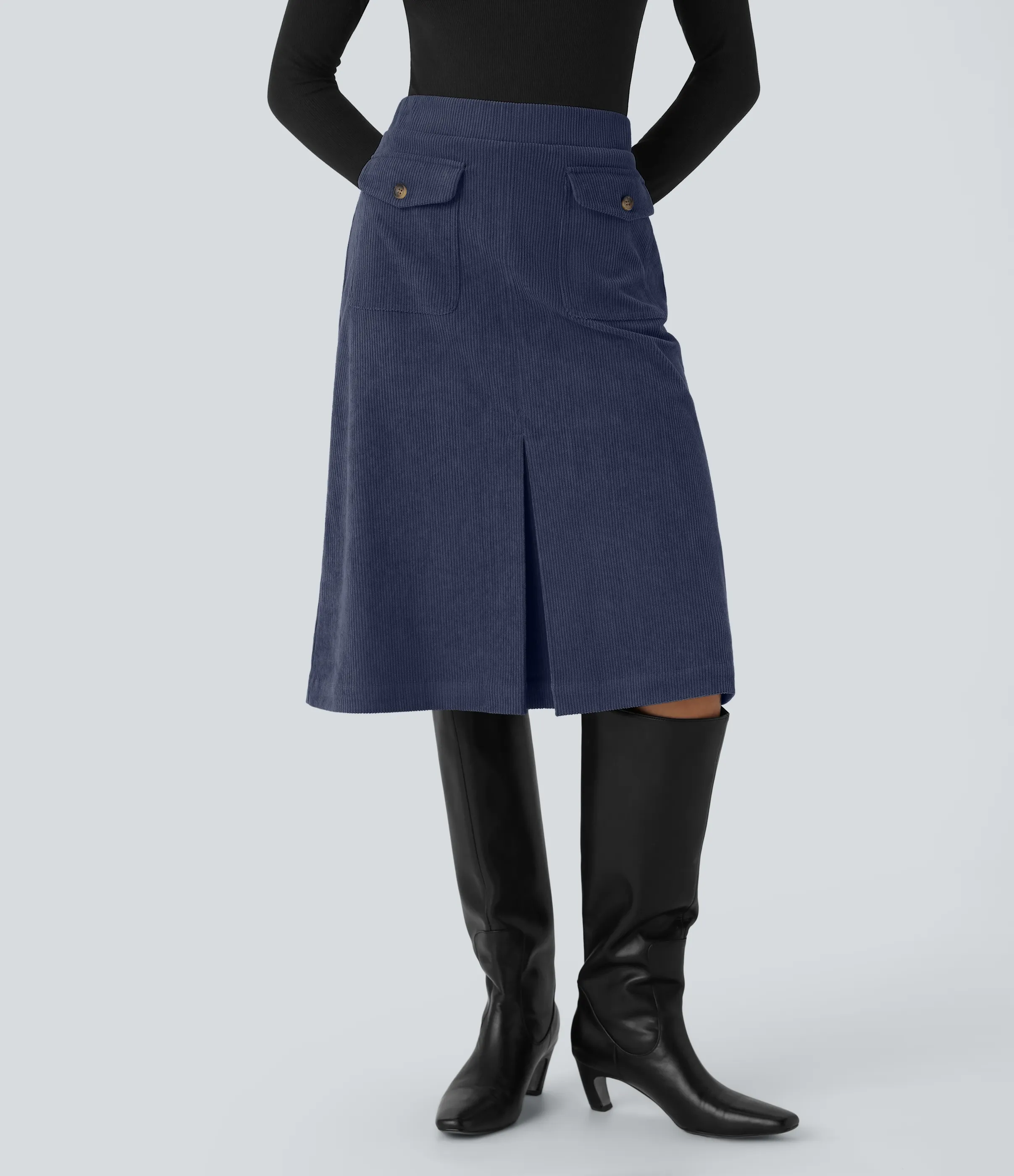 Halara Falda pana midi abertura bolsillo solapa lateral delantero tiro medio - Foggy Blue - XL(regular) sold by Halara product image thumbnail 2