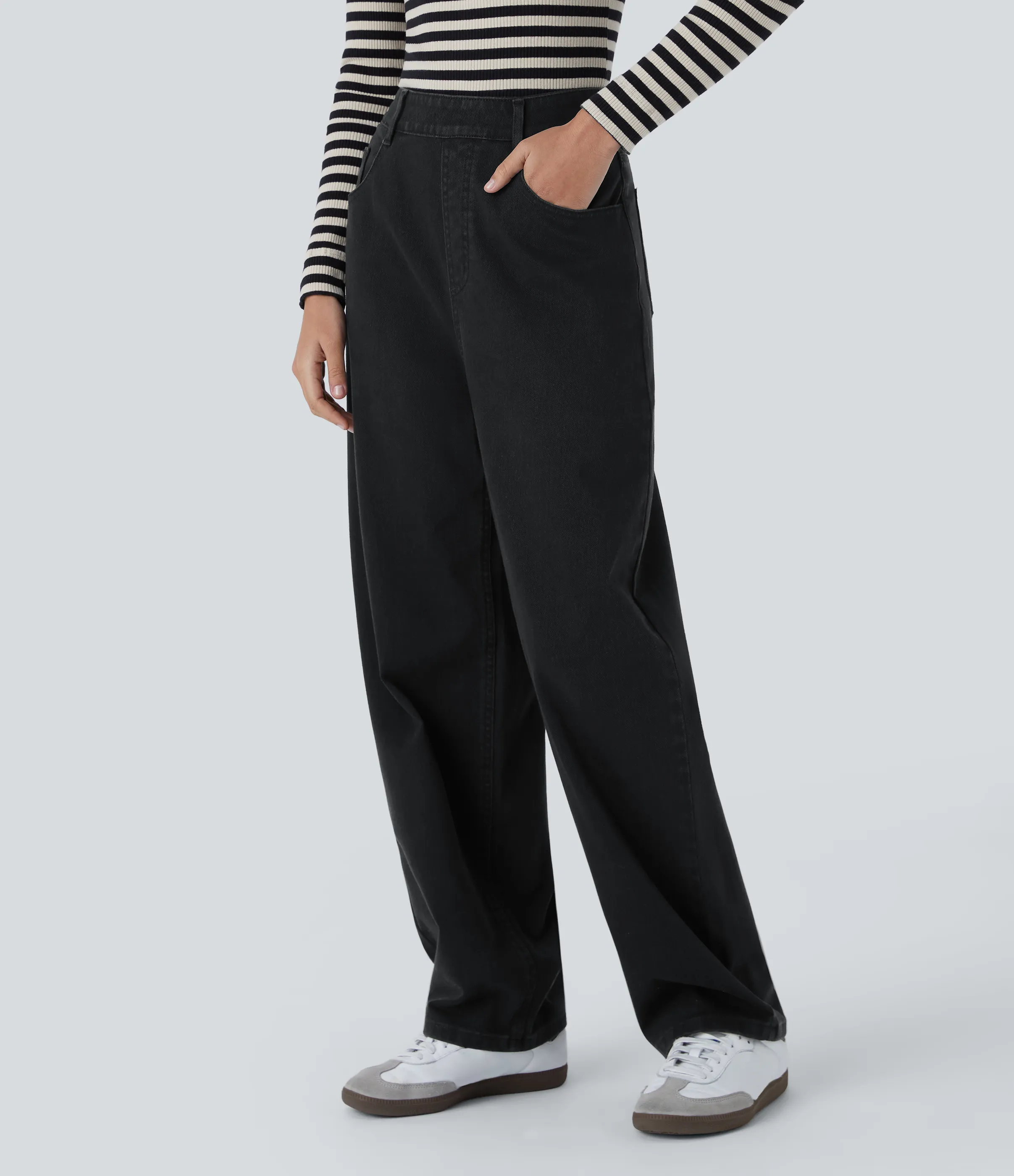 Halara Jeans Halara Flex™ Denim holgado elástico lavado múltiple bolsillo tiro alto - Sandalwood Black Denim - L(regular) sold by Halara product image thumbnail 4