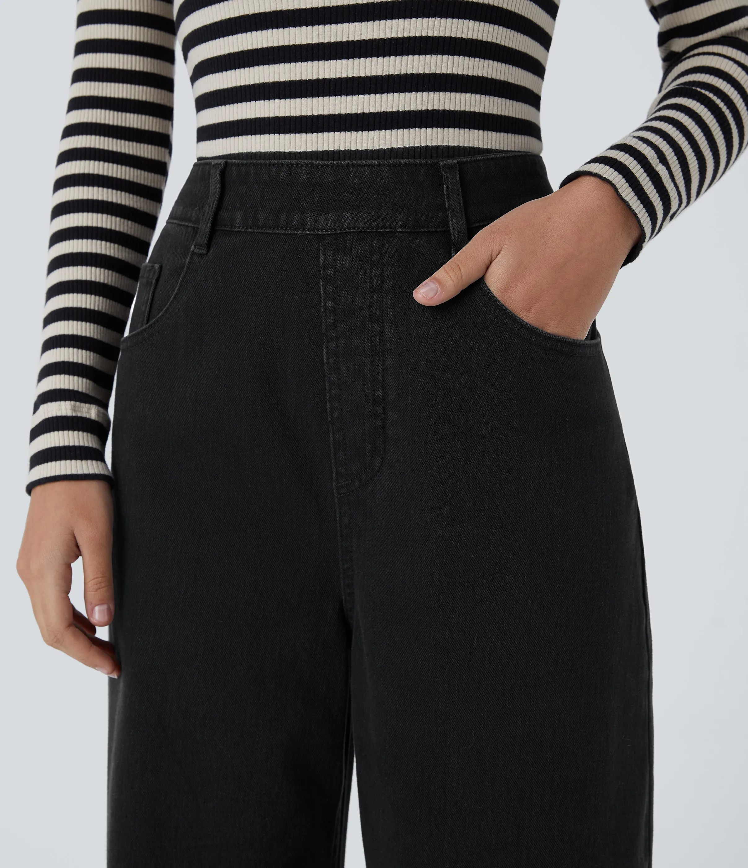 Halara Jeans Halara Flex™ Denim holgado elástico lavado múltiple bolsillo tiro alto - Sandalwood Black Denim - L(regular) sold by Halara product image thumbnail 5