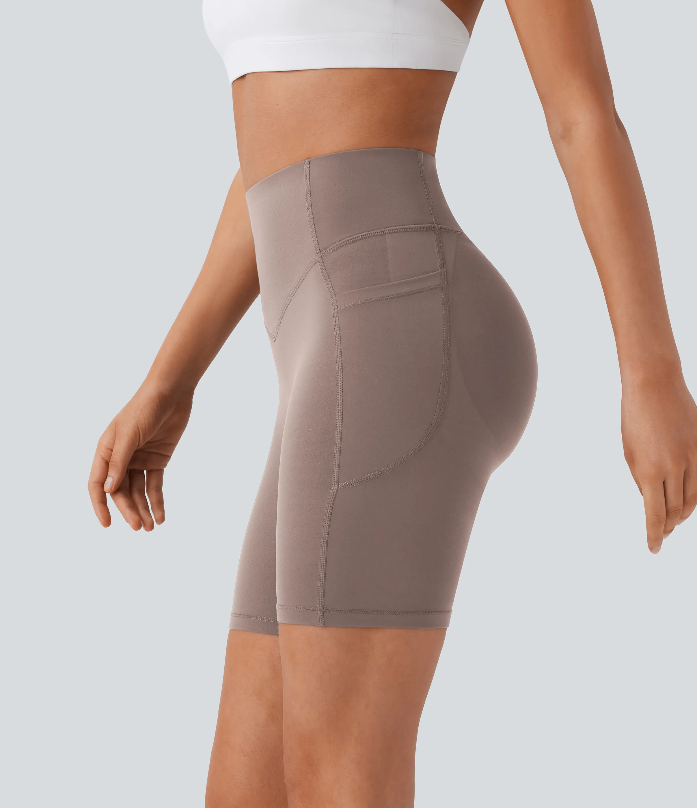 Halara Pantalón corto SoCinched UltraSculpt ciclista tiro alto realce glúteo bolsillo lateral entrenamiento 17.5cm - Dawn Brown - M sold by Halara product image thumbnail 2