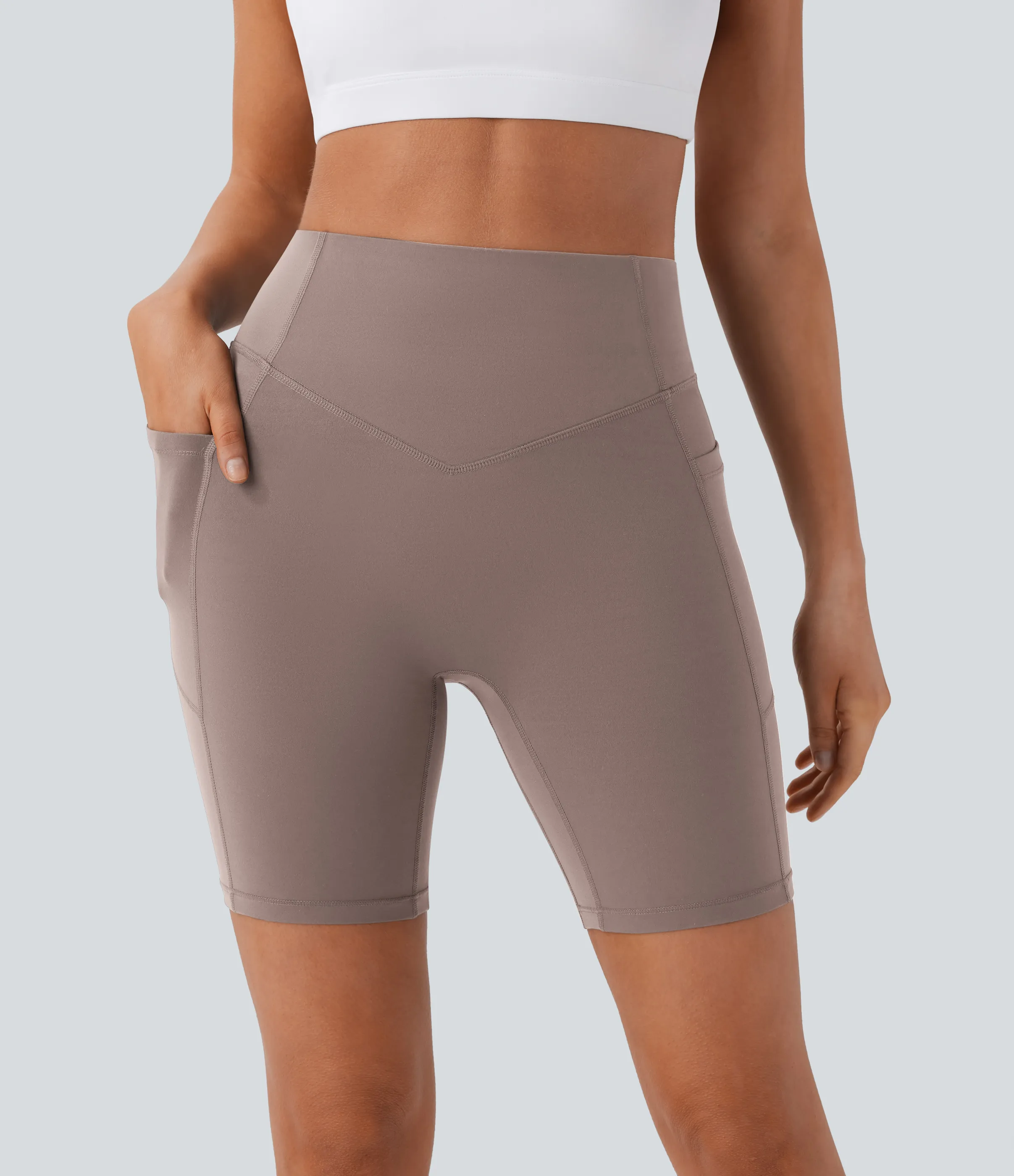 Halara Pantalón corto SoCinched UltraSculpt ciclista tiro alto realce glúteo bolsillo lateral entrenamiento 17.5cm - Dawn Brown - M sold by Halara product image thumbnail 4