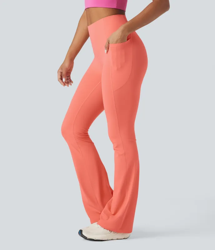 Halara Leggings SoCinched UltraSculpt yoga Bootcut tiro alto control abdomen bolsillo lateral moldeador - Fusion Coral - L(regular) sold by Halara