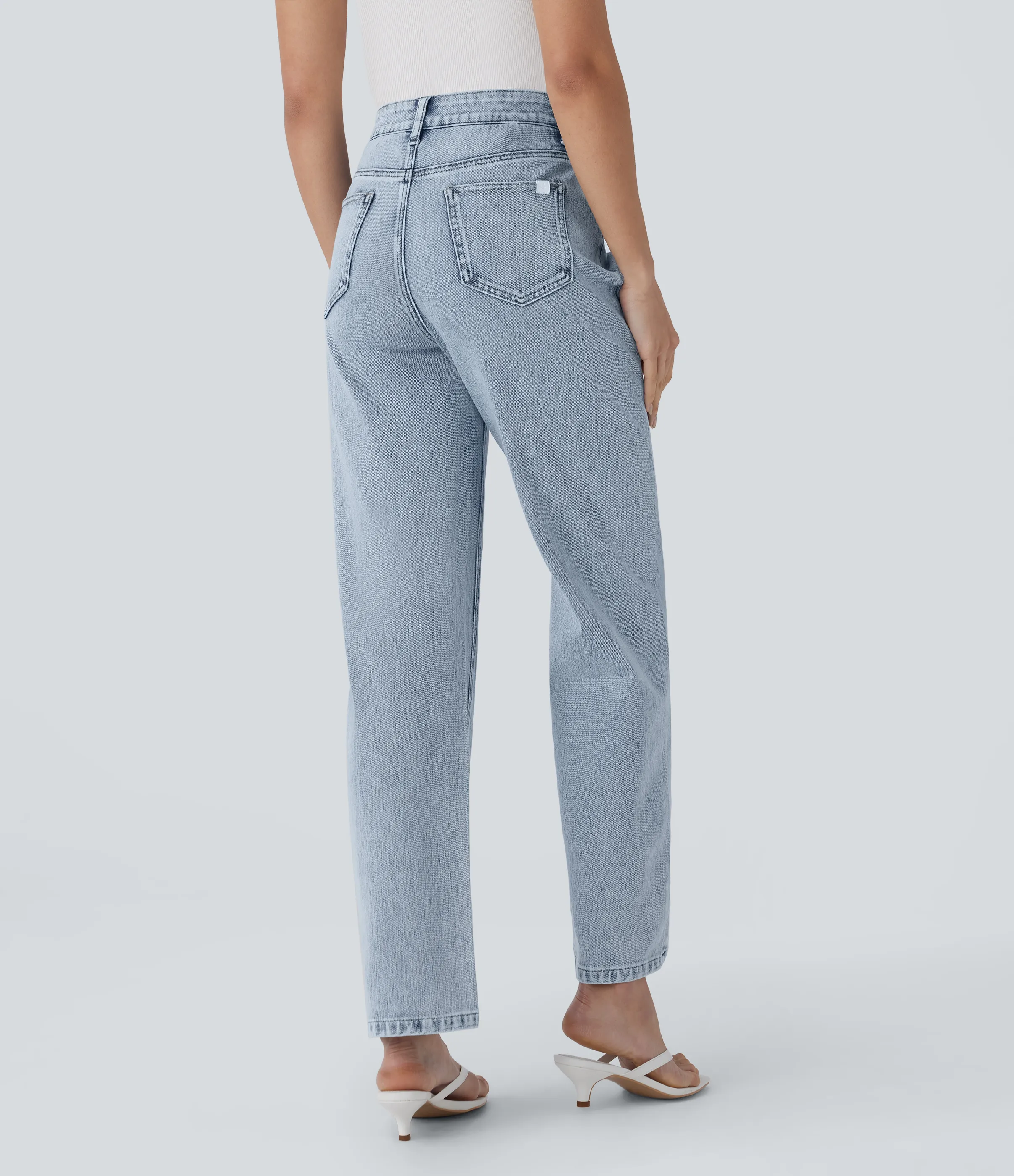 Halara Jeans Halara Flex™ Denim elástico tiro alto cierre botón múltiple bolsillo pierna recta - Creek Blue Denim - M(petite) sold by Halara product image thumbnail 3