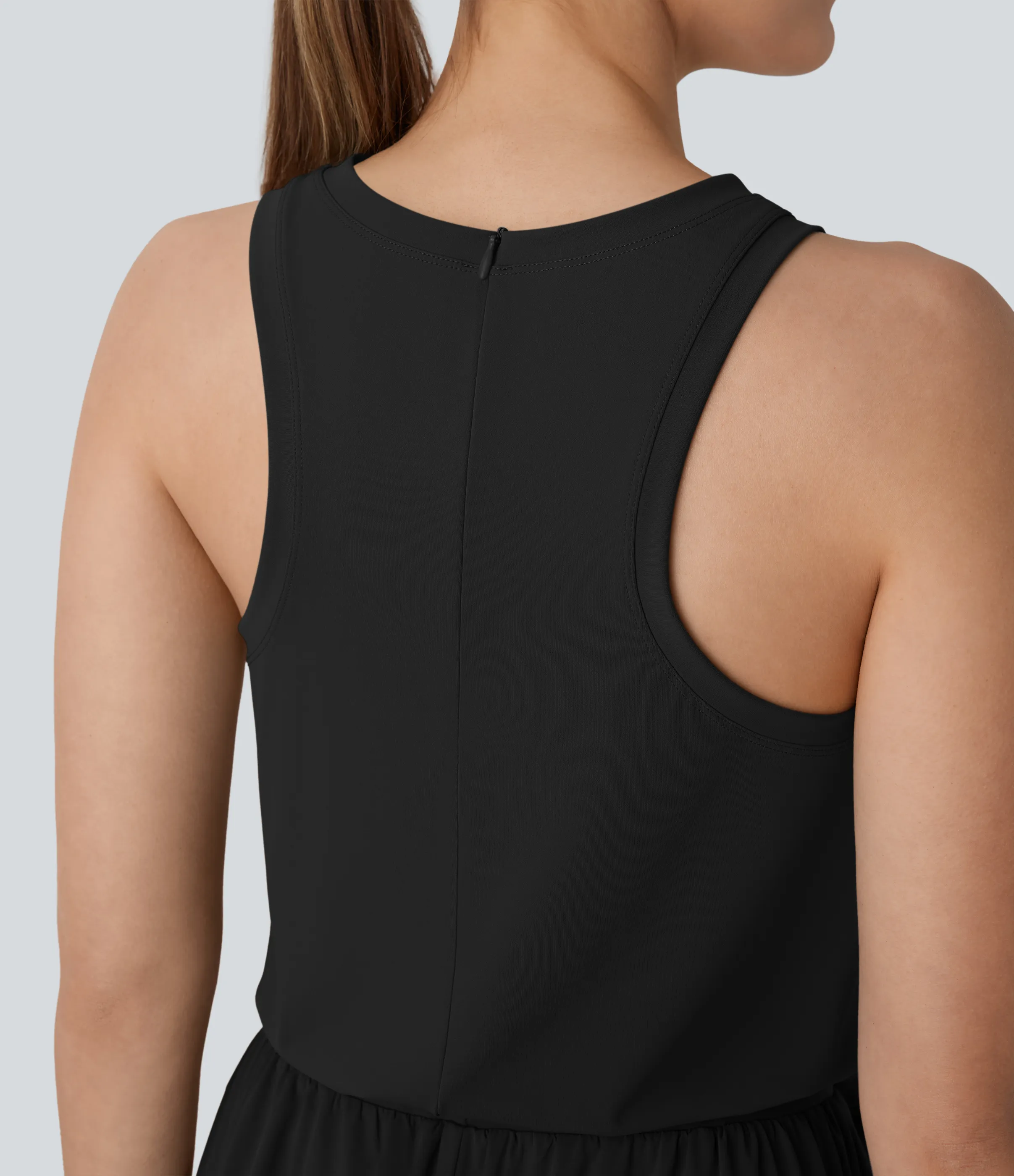 Halara Mono casual Breezeful™ recto sin mangas de cuello redondo con cremallera invisible, múltiples bolsillos y secado rápido - Black - XS(regular) sold by Halara product image thumbnail 5