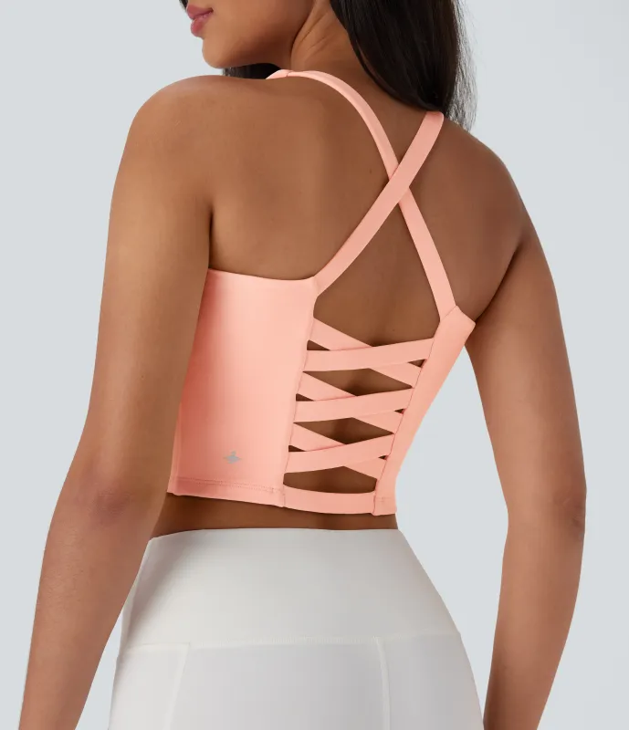 Halara Top corto de yoga en copas D-F - Blush Pink - L sold by Halara