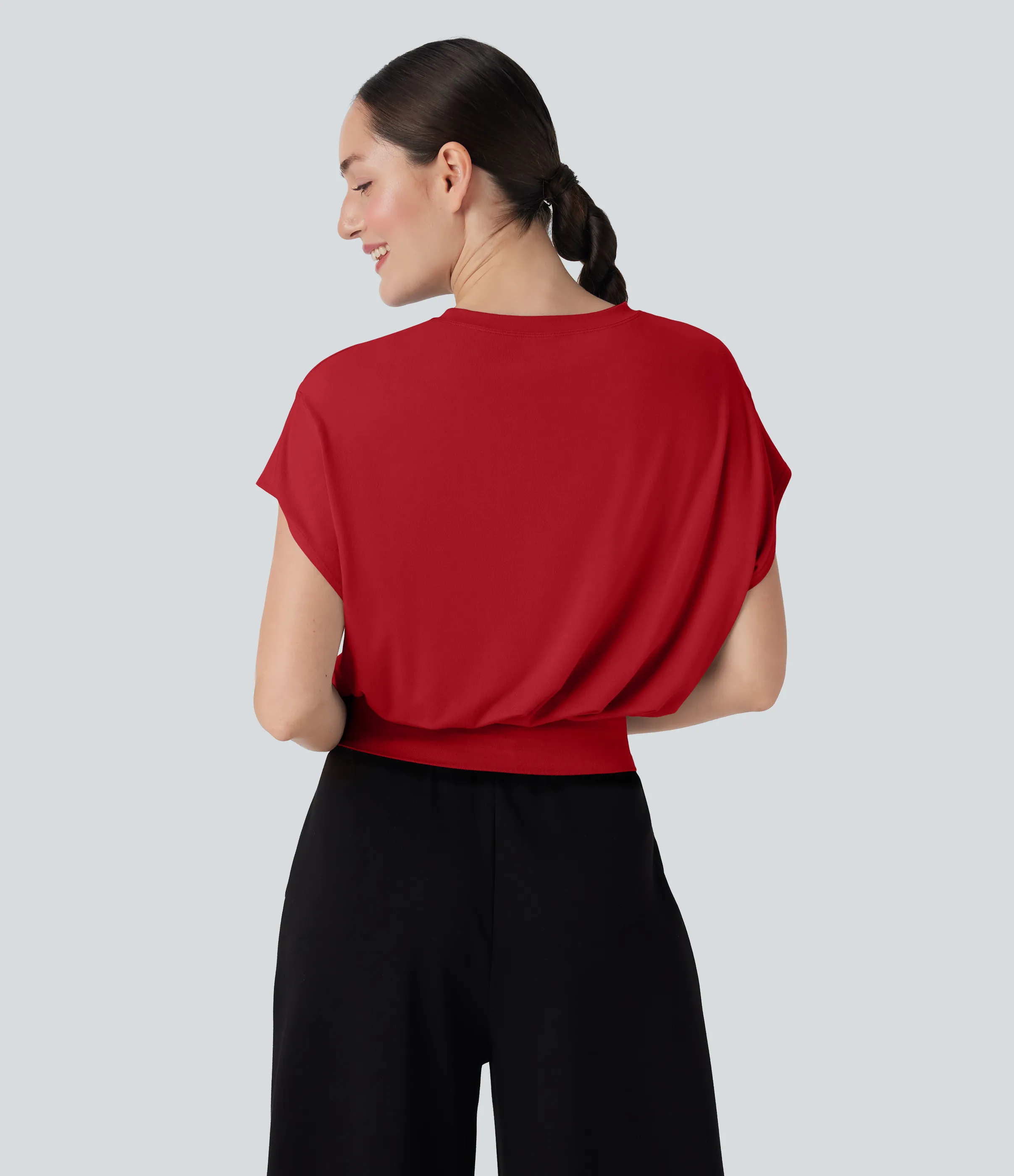 Halara Camiseta de oficina de manga corta de murciélago con cuello redondo - Haute Red - XS sold by Halara product image thumbnail 3