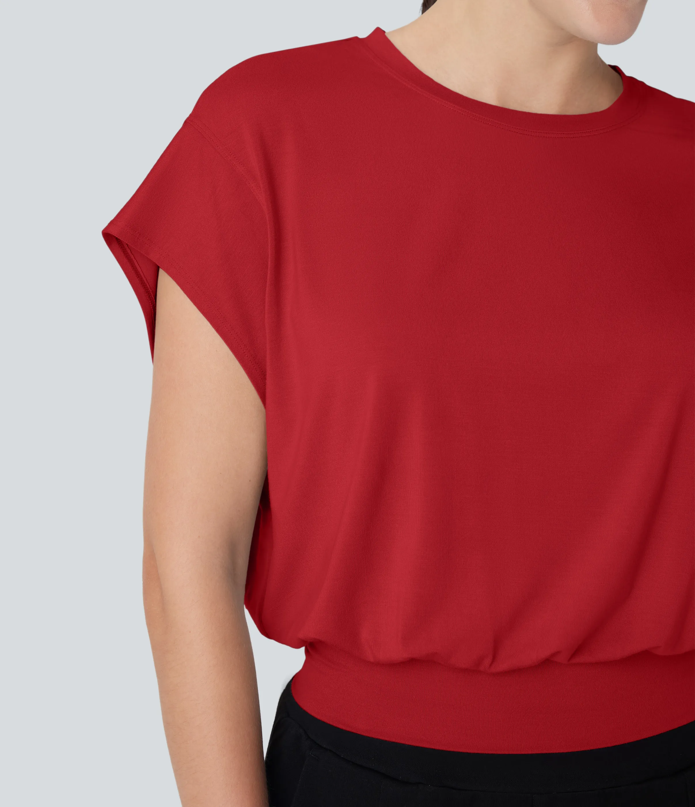 Halara Camiseta de oficina de manga corta de murciélago con cuello redondo - Haute Red - XS sold by Halara product image thumbnail 5